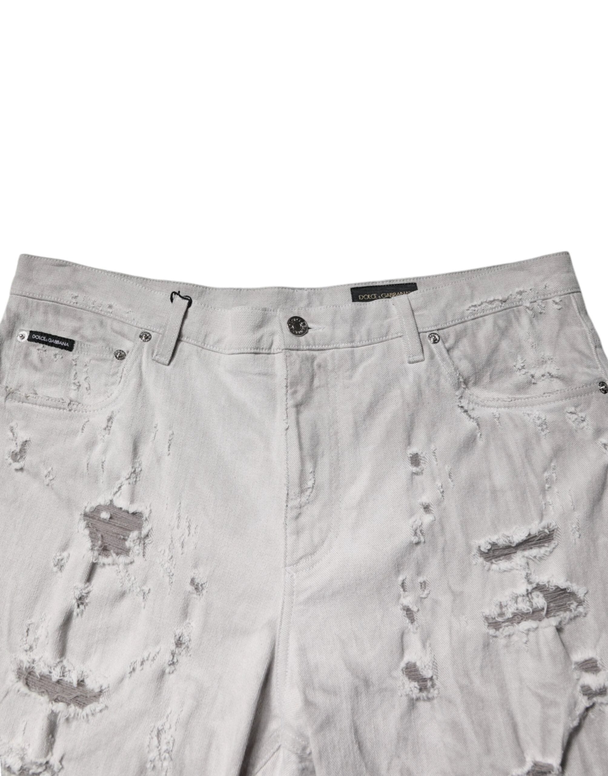 Dolce & Gabbana Light Gray Tattered Men Denim Bermuda Shorts by Dolce & Gabbana