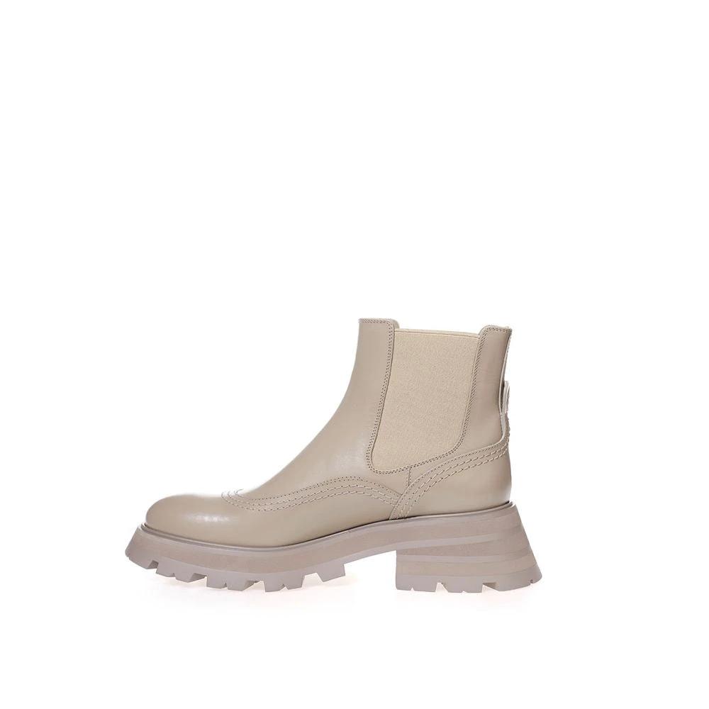 Alexander McQueen Beige Leather Chelsea Boots by Alexander McQueen