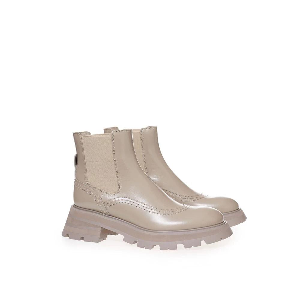 Alexander McQueen Beige Leather Chelsea Boots by Alexander McQueen