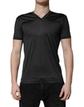 Dolce & Gabbana Dark Gray Silk V-neck Short Sleeves T-shirt by Dolce & Gabbana