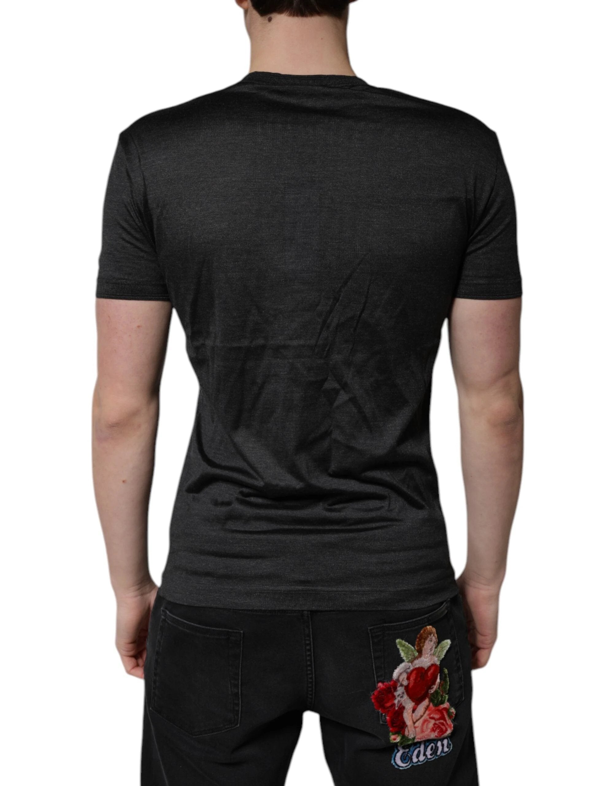 Dolce & Gabbana Dark Gray Silk V-neck Short Sleeves T-shirt by Dolce & Gabbana
