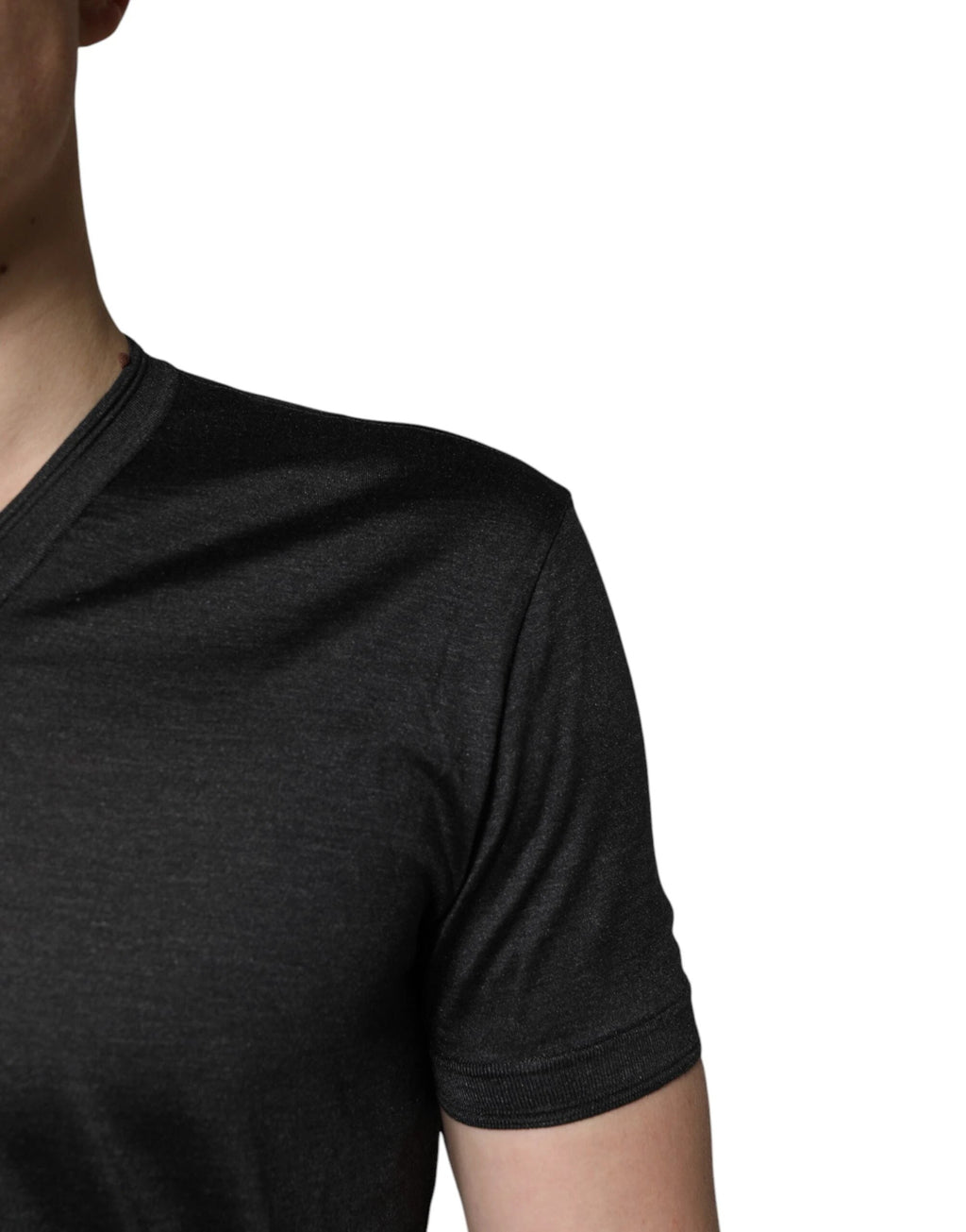 Dolce & Gabbana Dark Gray Silk V-neck Short Sleeves T-shirt by Dolce & Gabbana