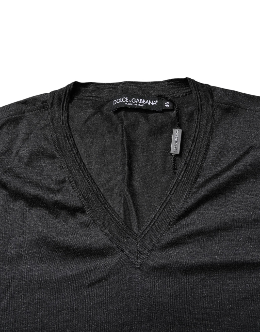 Dolce & Gabbana Dark Gray Silk V-neck Short Sleeves T-shirt by Dolce & Gabbana