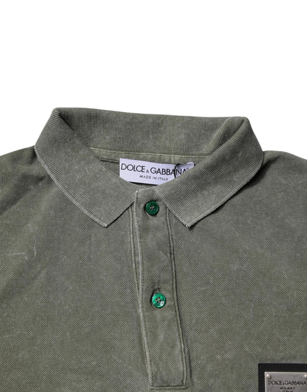 Dolce & Gabbana Army Green Logo Plaque Cotton Polo Shirt T-shirt by Dolce & Gabbana