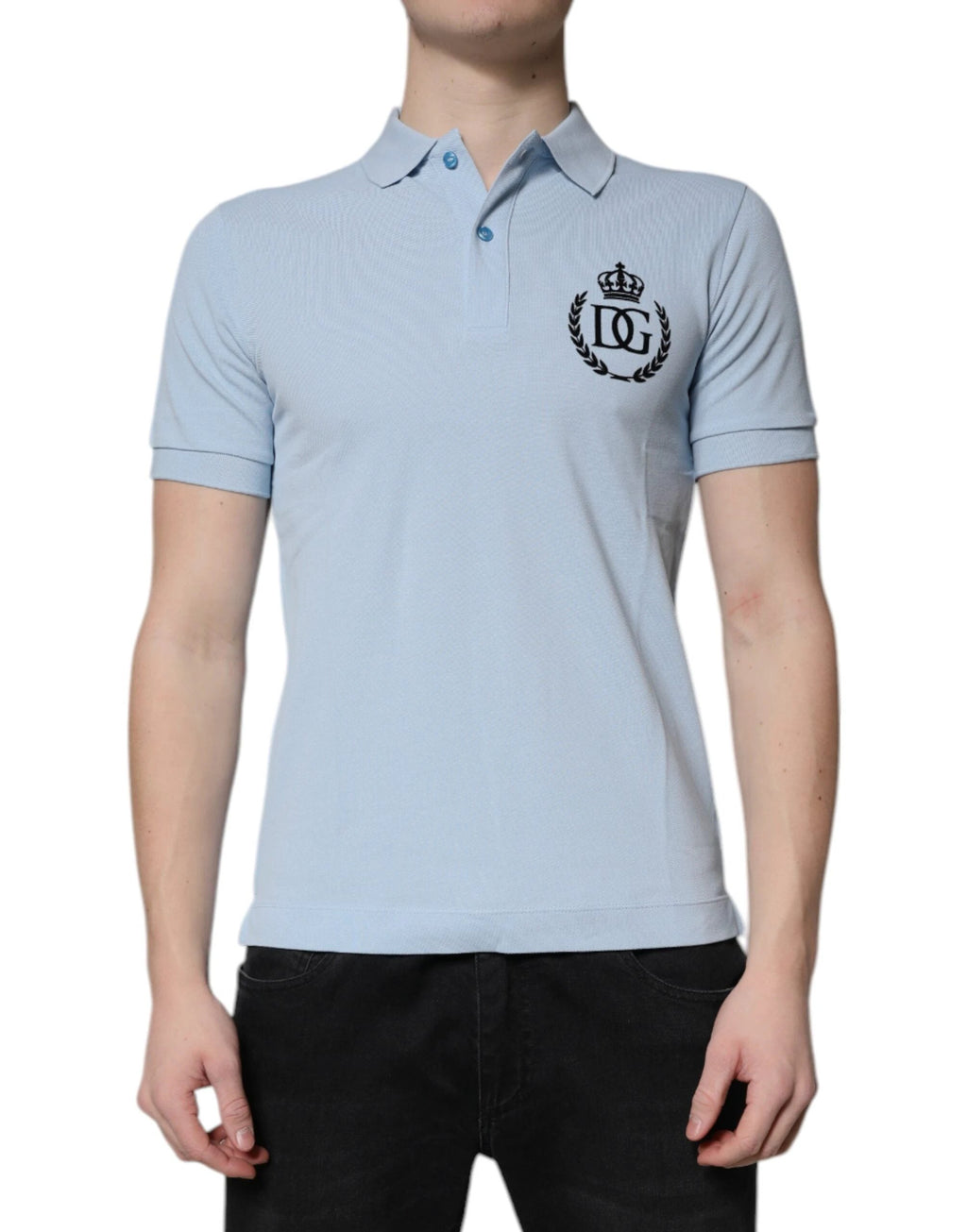 Dolce & Gabbana Sky Blue Cotton Crown Collared Polo T-shirt by Dolce & Gabbana