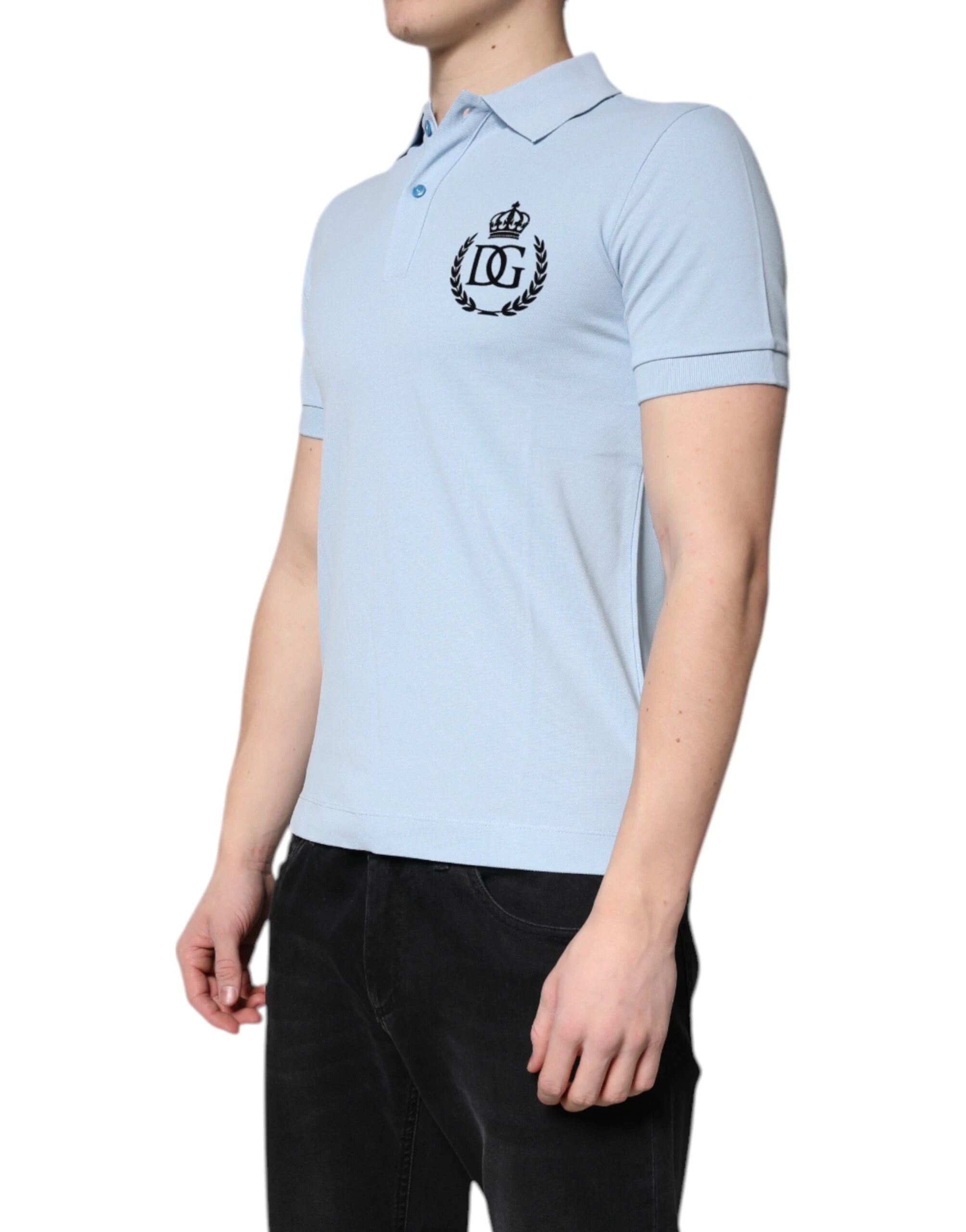 Dolce & Gabbana Sky Blue Cotton Crown Collared Polo T-shirt by Dolce & Gabbana