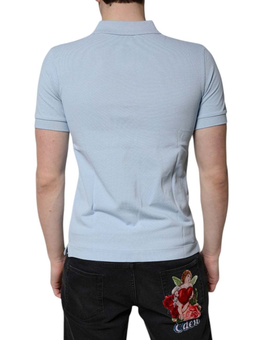 Dolce & Gabbana Sky Blue Cotton Crown Collared Polo T-shirt by Dolce & Gabbana