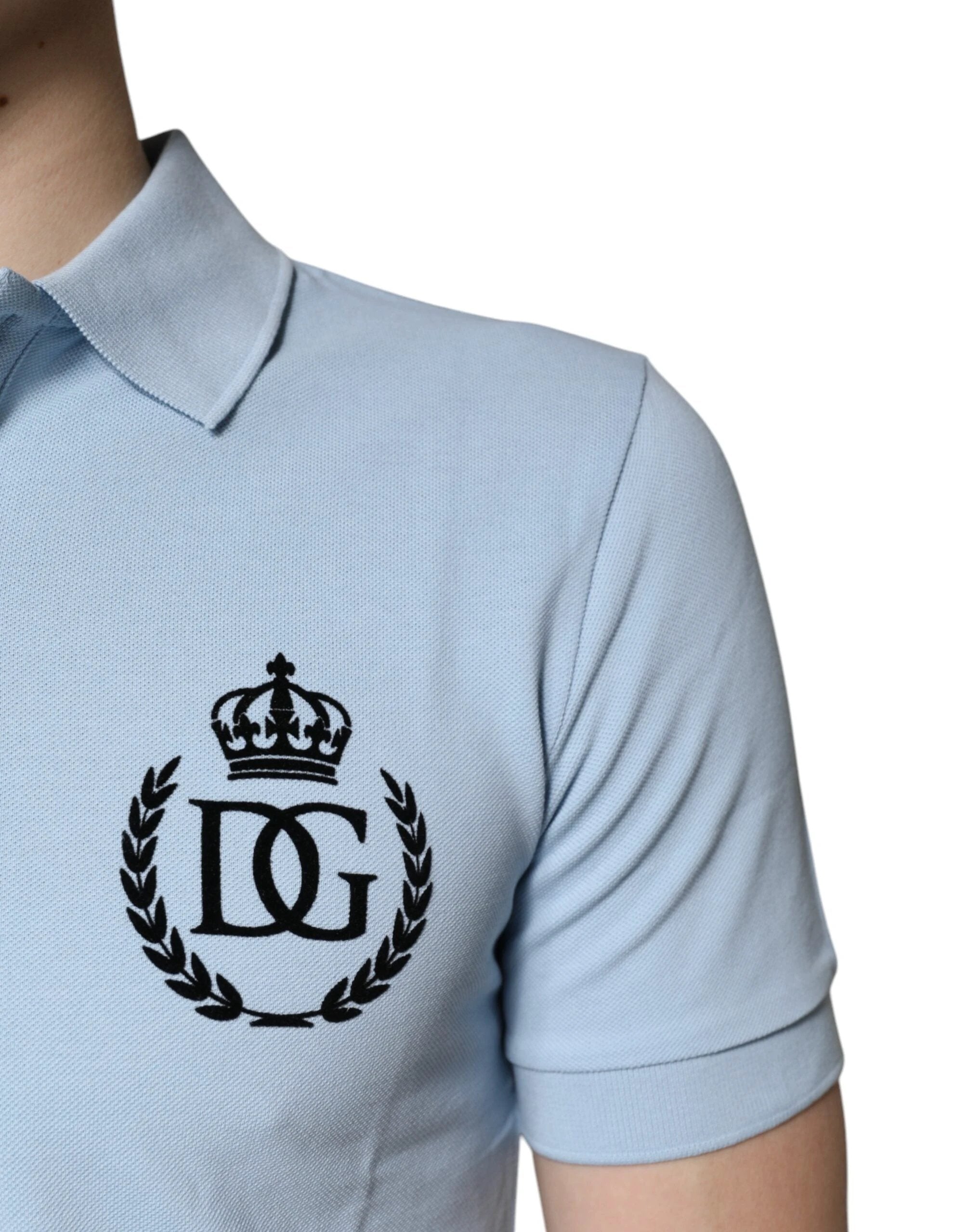 Dolce & Gabbana Sky Blue Cotton Crown Collared Polo T-shirt by Dolce & Gabbana