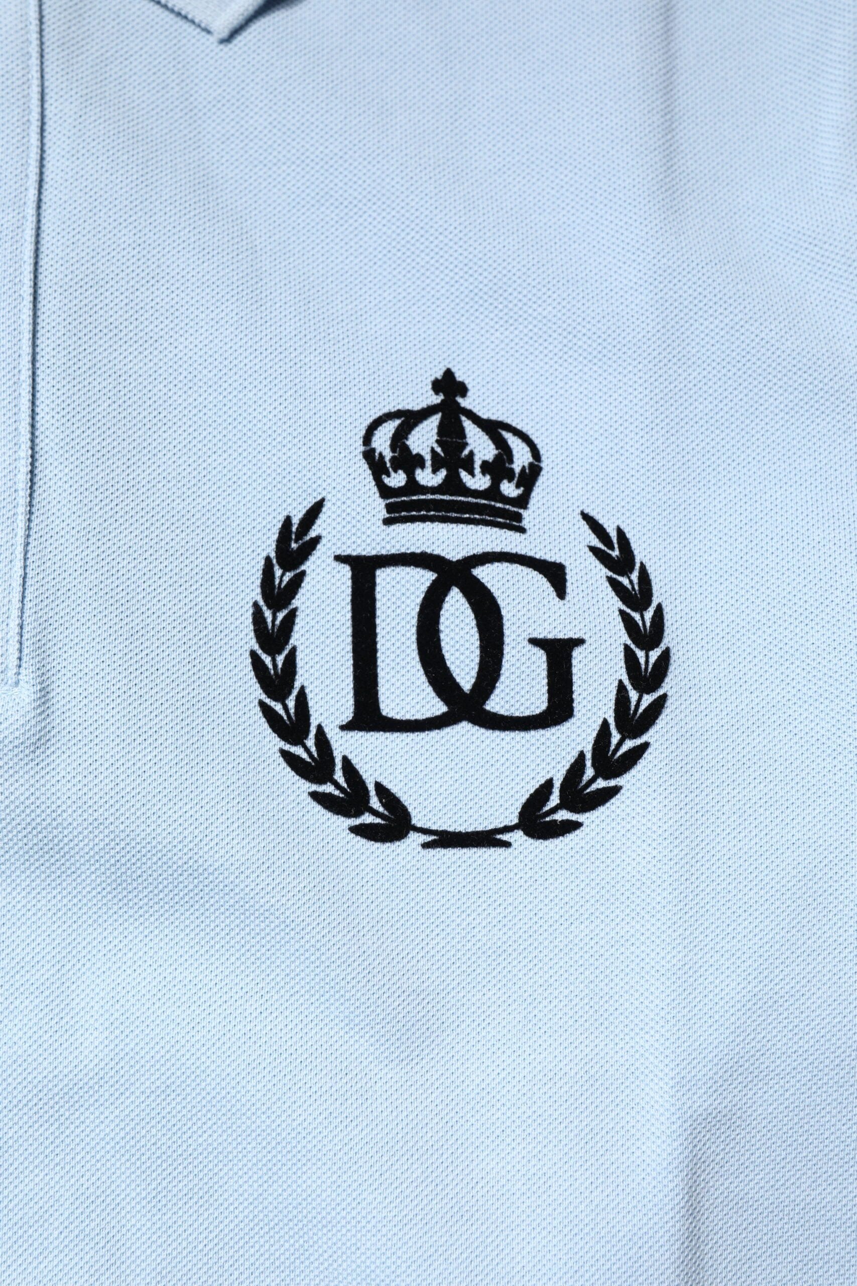 Dolce & Gabbana Sky Blue Cotton Crown Collared Polo T-shirt by Dolce & Gabbana