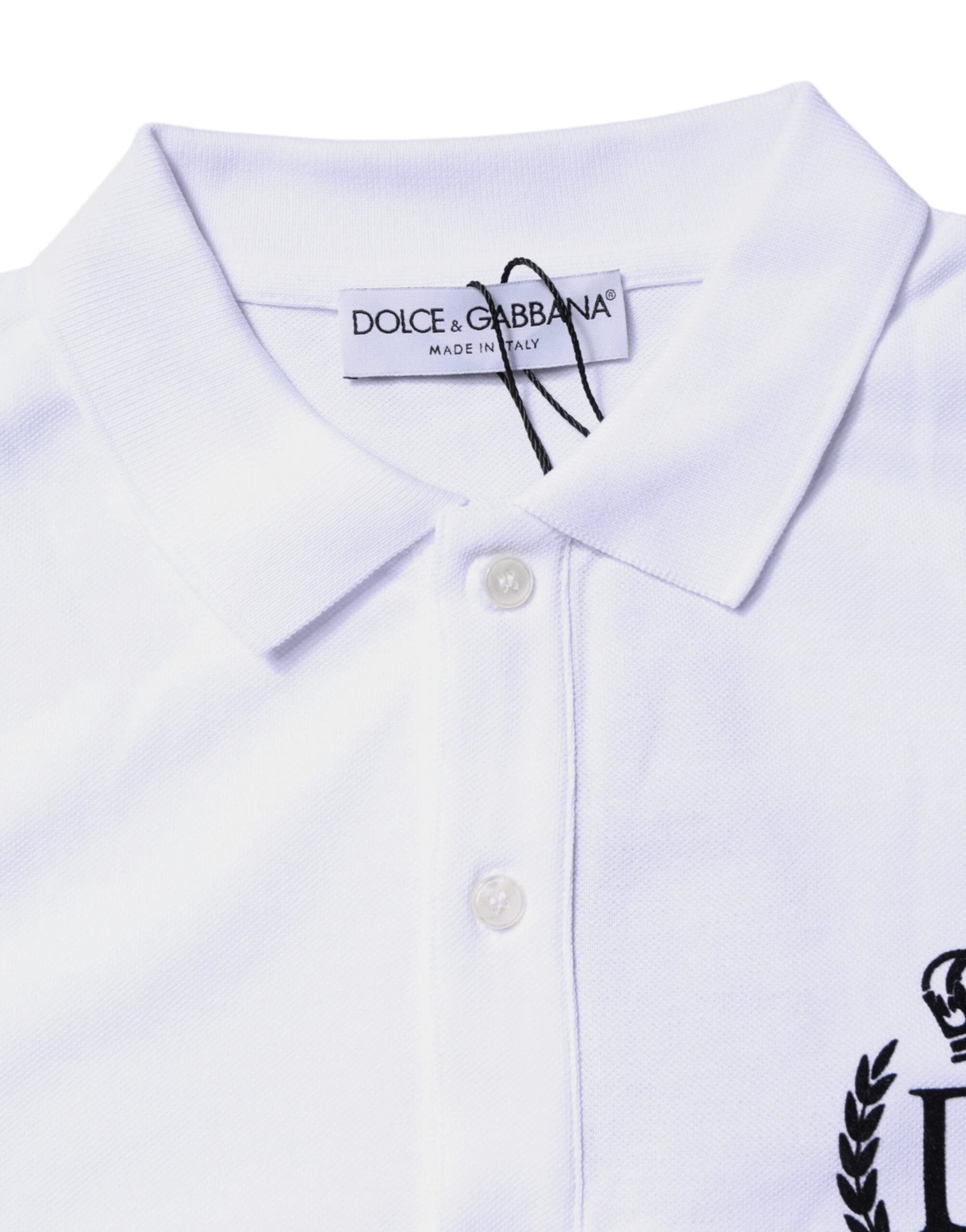 Dolce & Gabbana White Cotton Crown Collared Men Polo T-shirt by Dolce & Gabbana