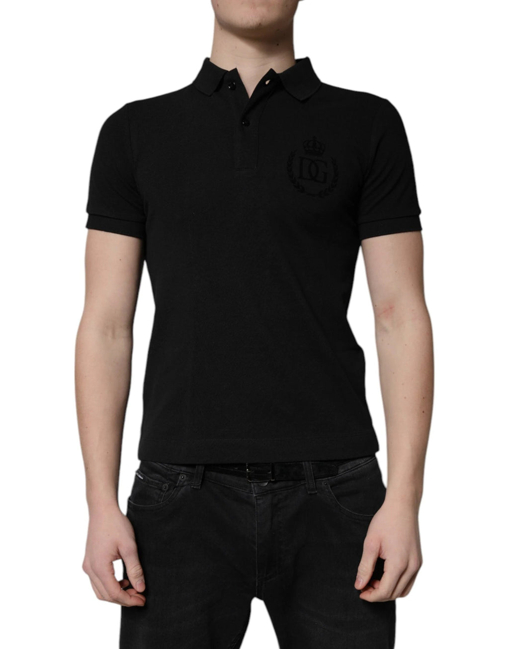 Dolce & Gabbana Black Cotton DG Logo Collared Polo T-shirt by Dolce & Gabbana