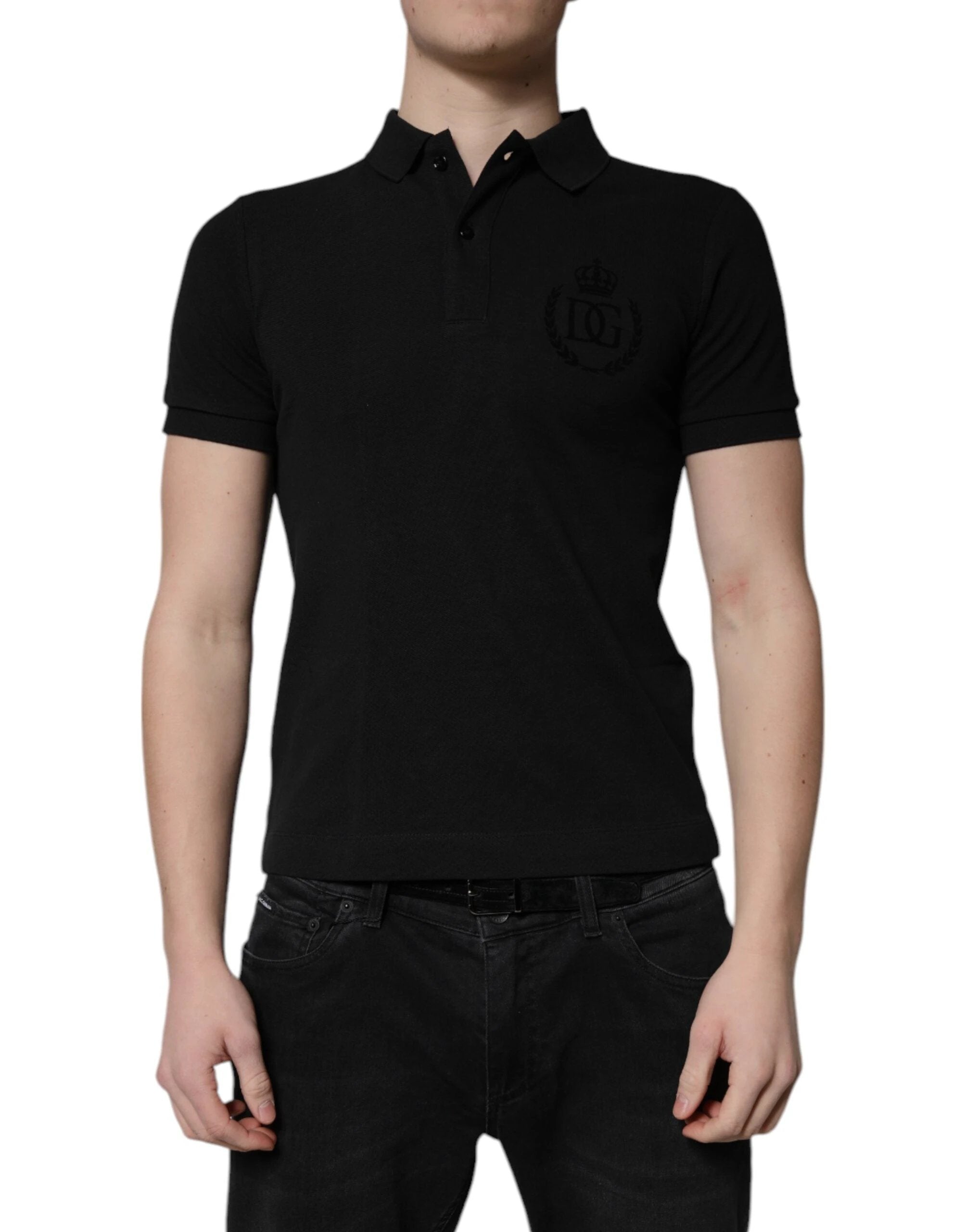 Dolce & Gabbana Black Cotton DG Logo Collared Polo T-shirt by Dolce & Gabbana