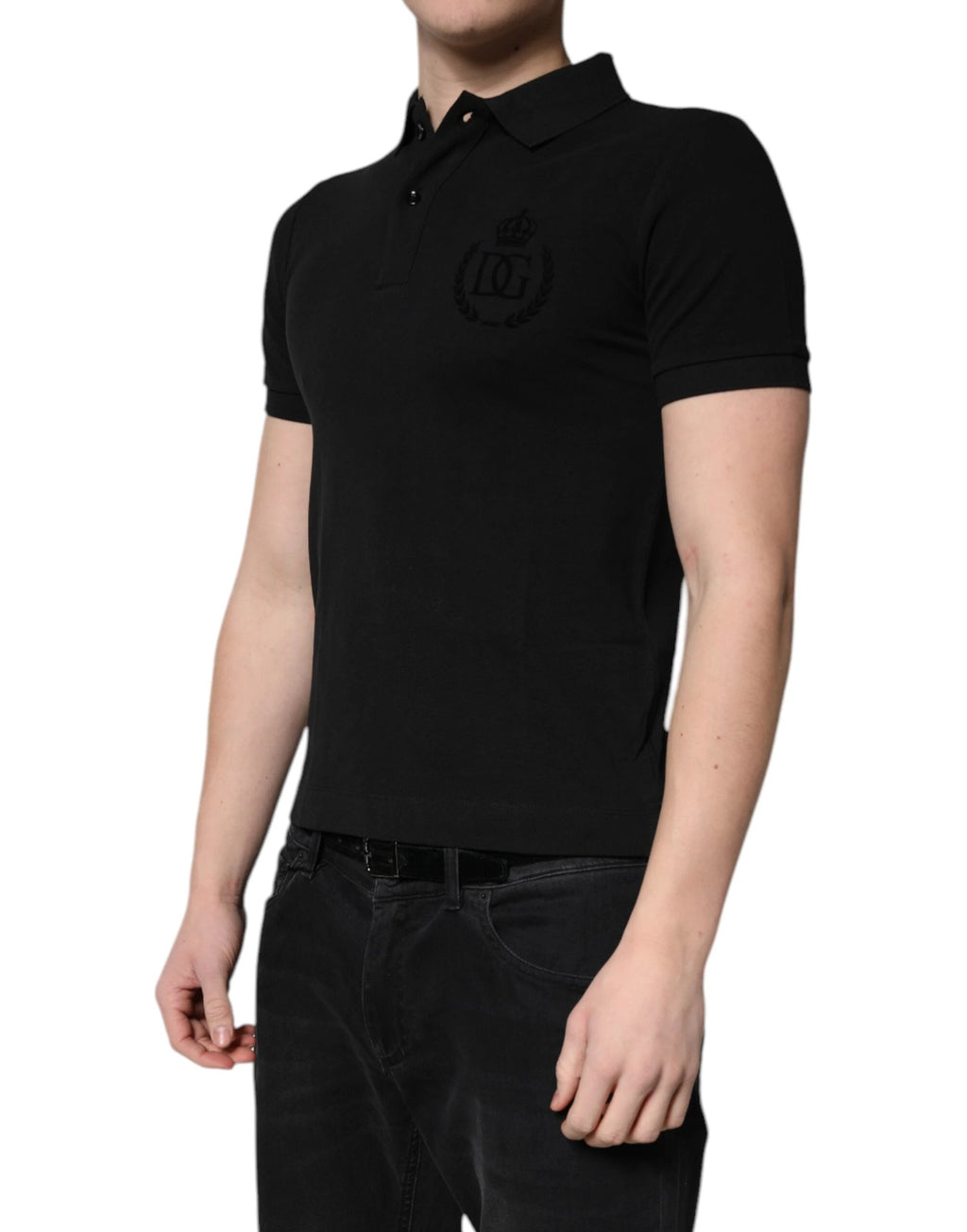 Dolce & Gabbana Black Cotton DG Logo Collared Polo T-shirt by Dolce & Gabbana