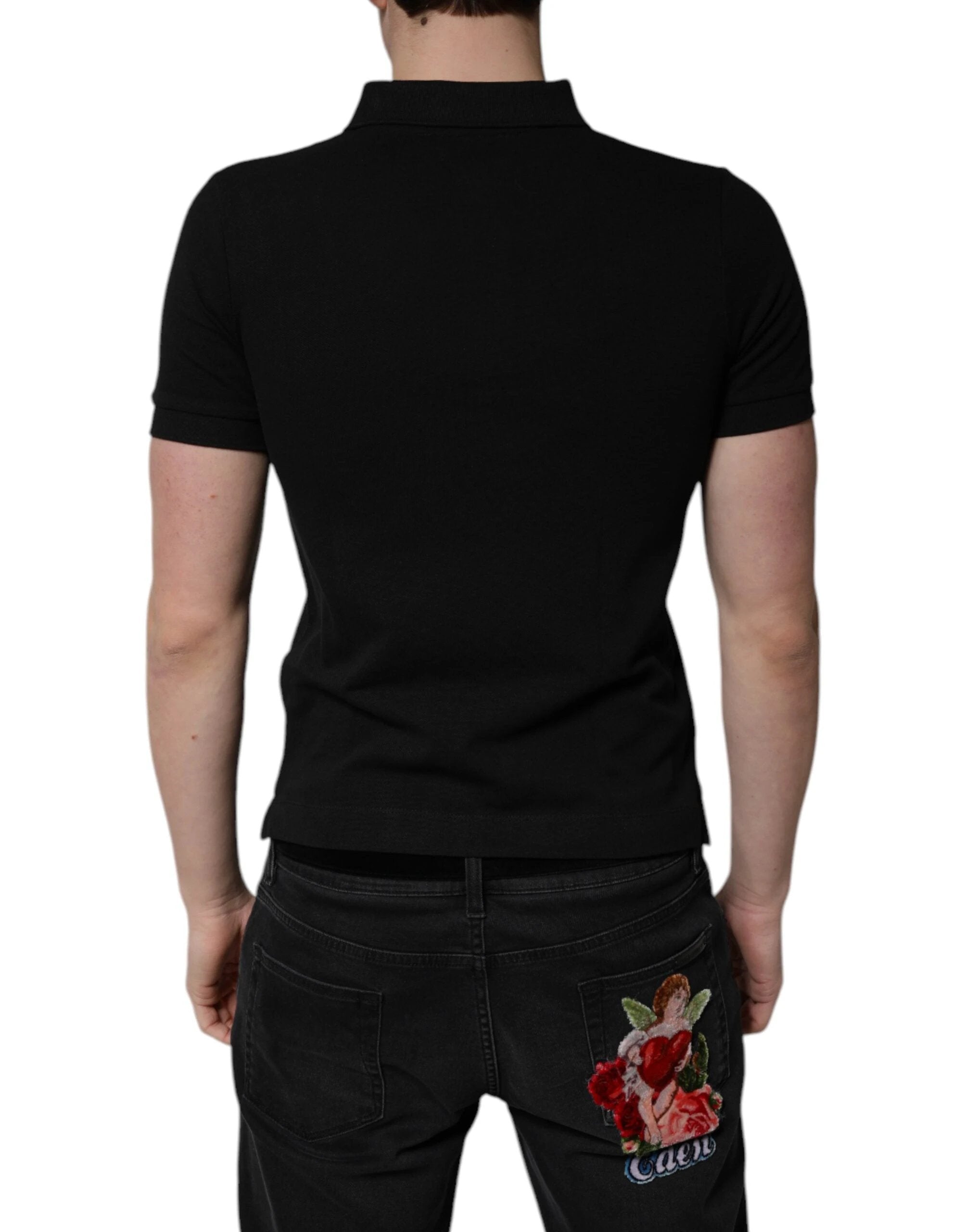 Dolce & Gabbana Black Cotton DG Logo Collared Polo T-shirt by Dolce & Gabbana