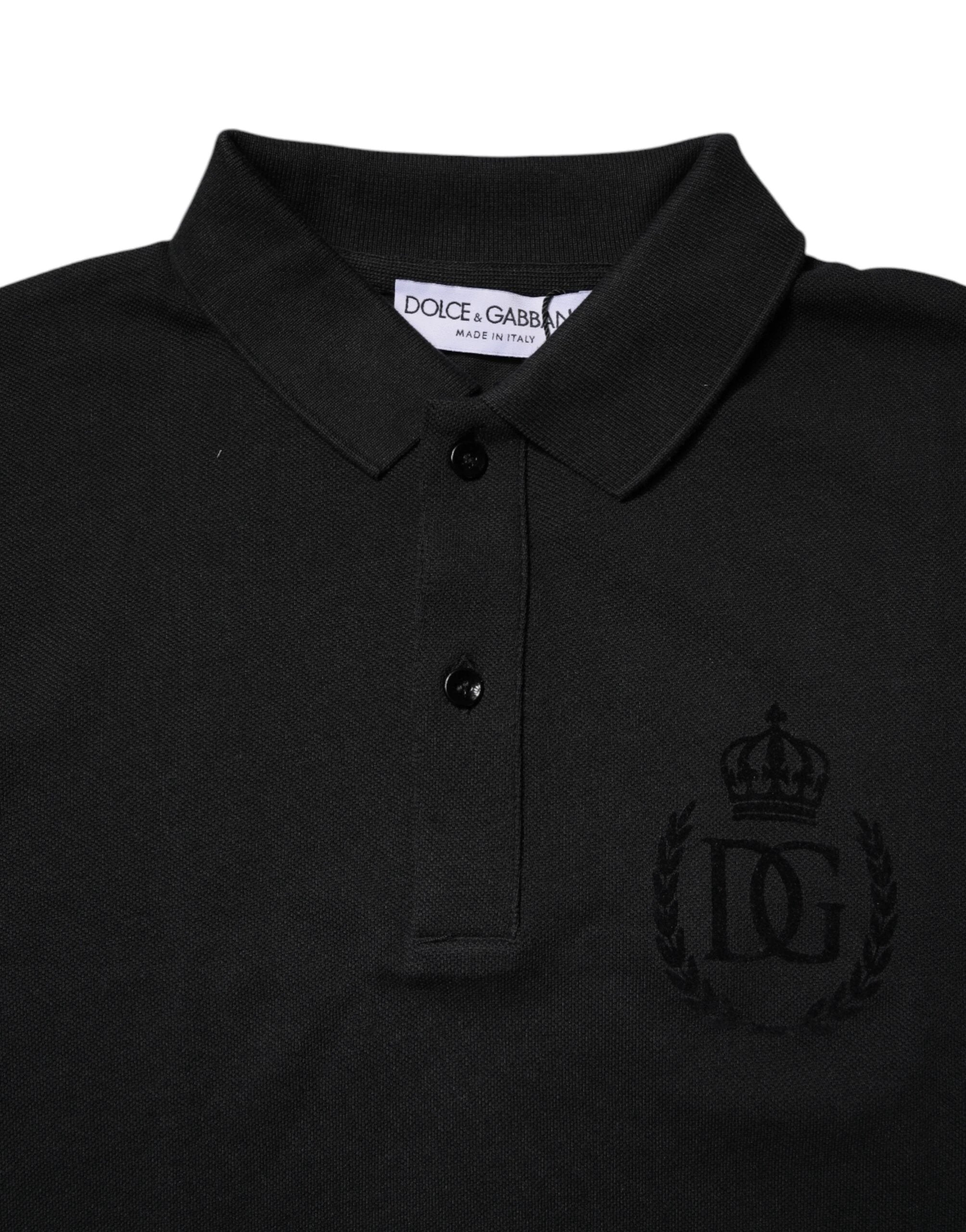 Dolce & Gabbana Black Cotton DG Logo Collared Polo T-shirt by Dolce & Gabbana