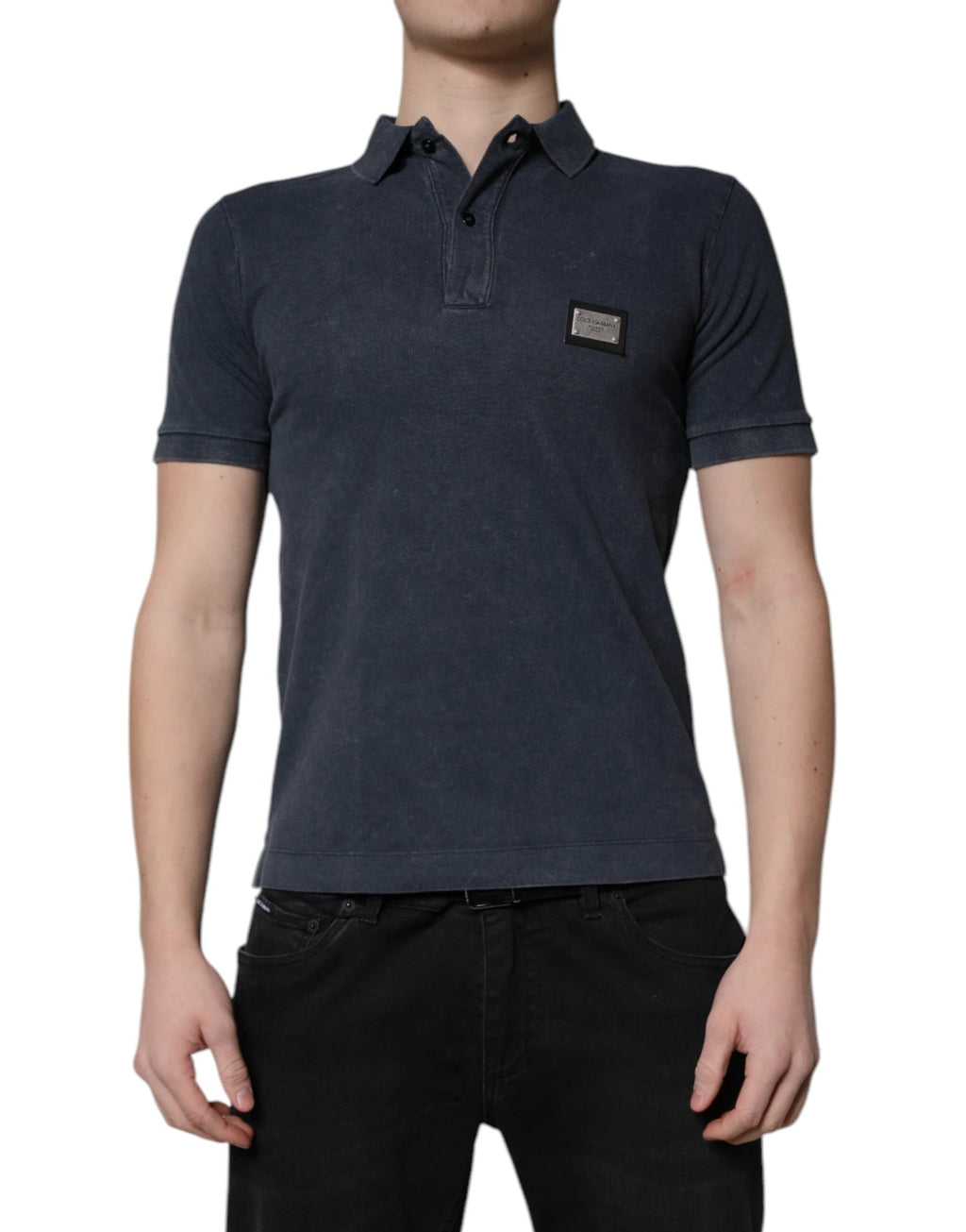 Dolce & Gabbana Dark Blue Logo Plaque Cotton Men Polo Shirt T-shirt by Dolce & Gabbana