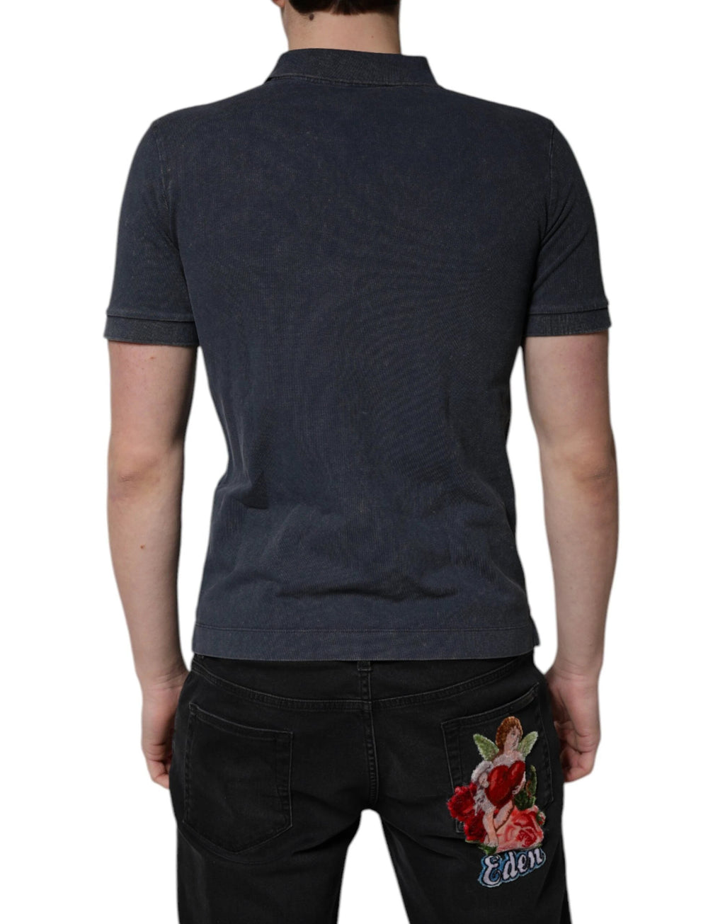 Dolce & Gabbana Dark Blue Logo Plaque Cotton Men Polo Shirt T-shirt by Dolce & Gabbana