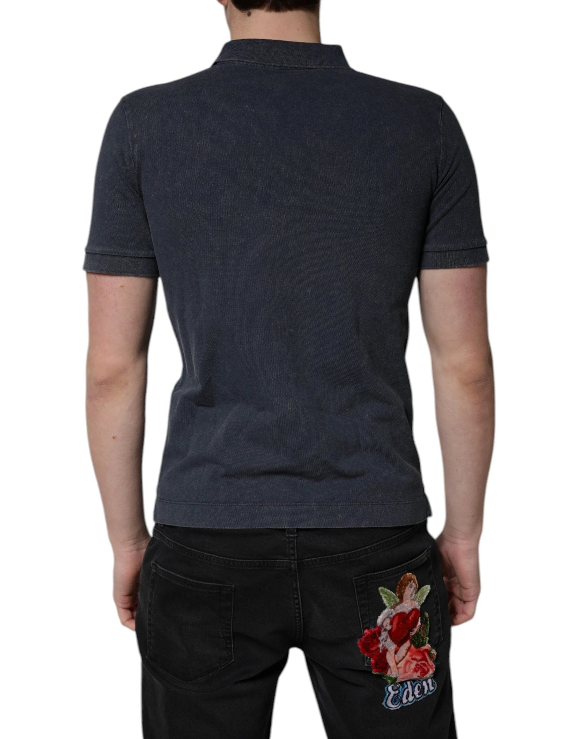 Dolce & Gabbana Dark Blue Logo Plaque Cotton Men Polo Shirt T-shirt by Dolce & Gabbana