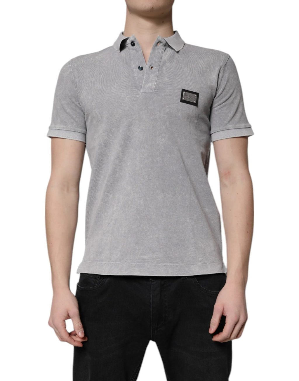 Dolce & Gabbana Gray Logo Plaque Cotton Men Polo Shirt T-shirt by Dolce & Gabbana