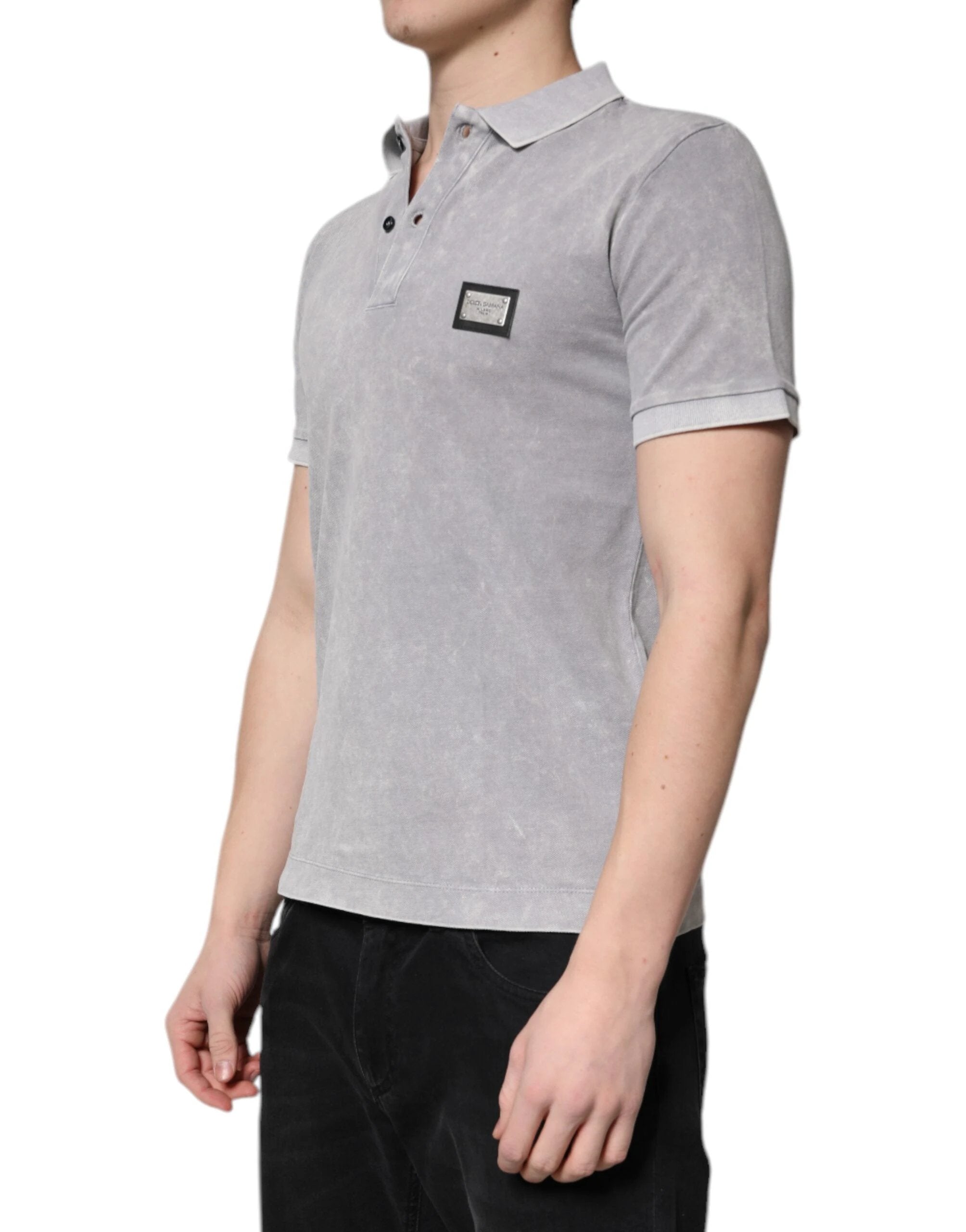 Dolce & Gabbana Gray Logo Plaque Cotton Men Polo Shirt T-shirt by Dolce & Gabbana