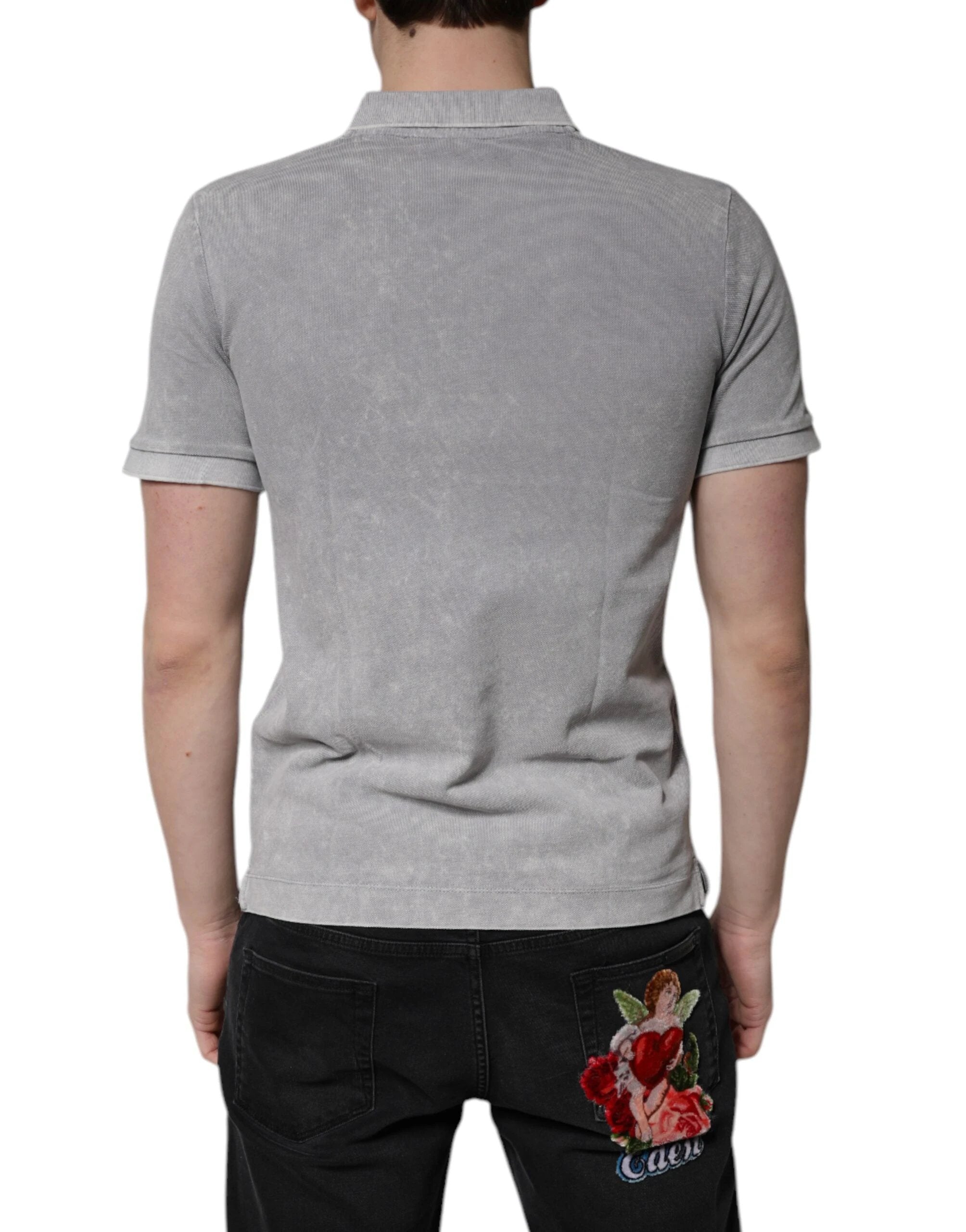 Dolce & Gabbana Gray Logo Plaque Cotton Men Polo Shirt T-shirt by Dolce & Gabbana