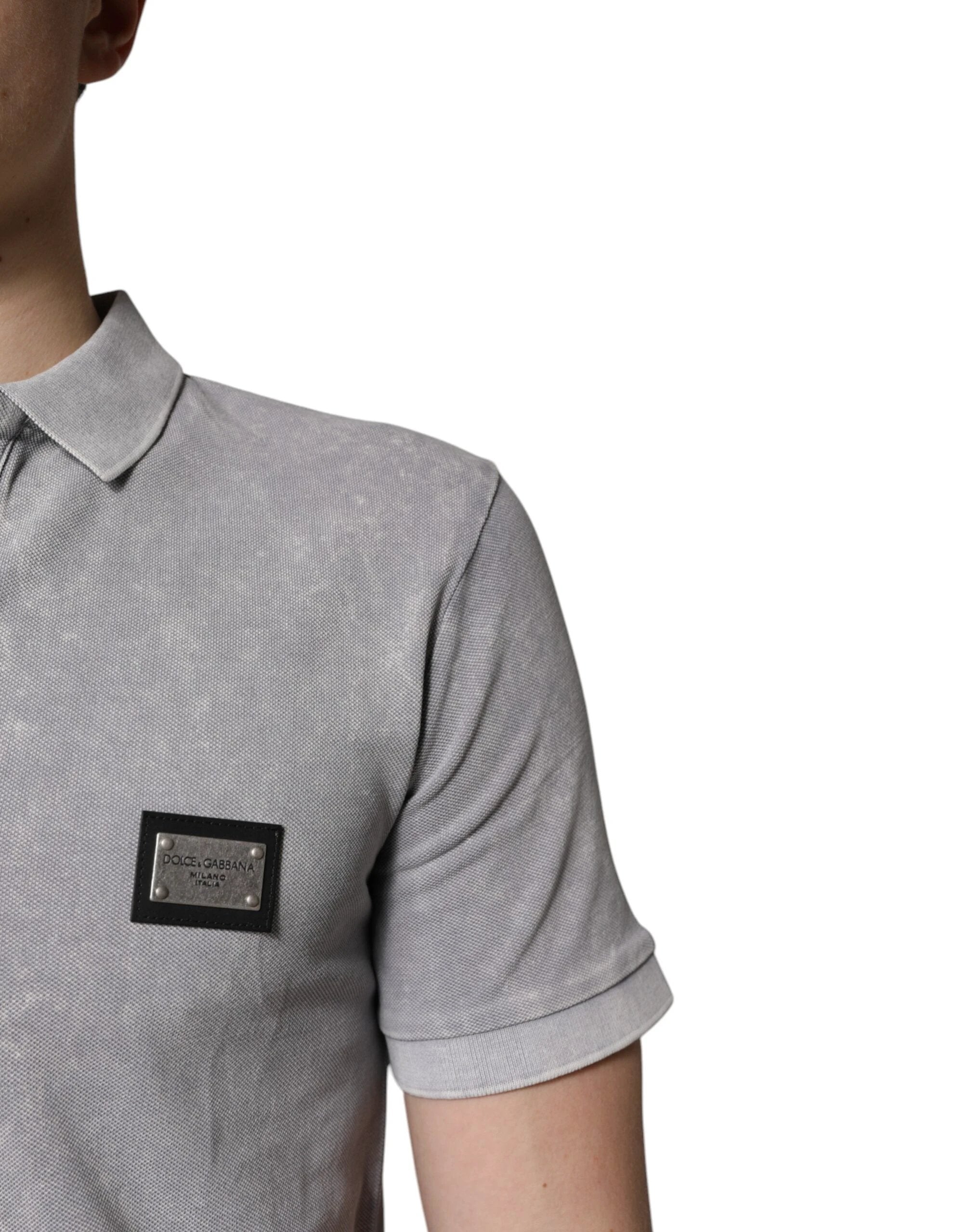 Dolce & Gabbana Gray Logo Plaque Cotton Men Polo Shirt T-shirt by Dolce & Gabbana