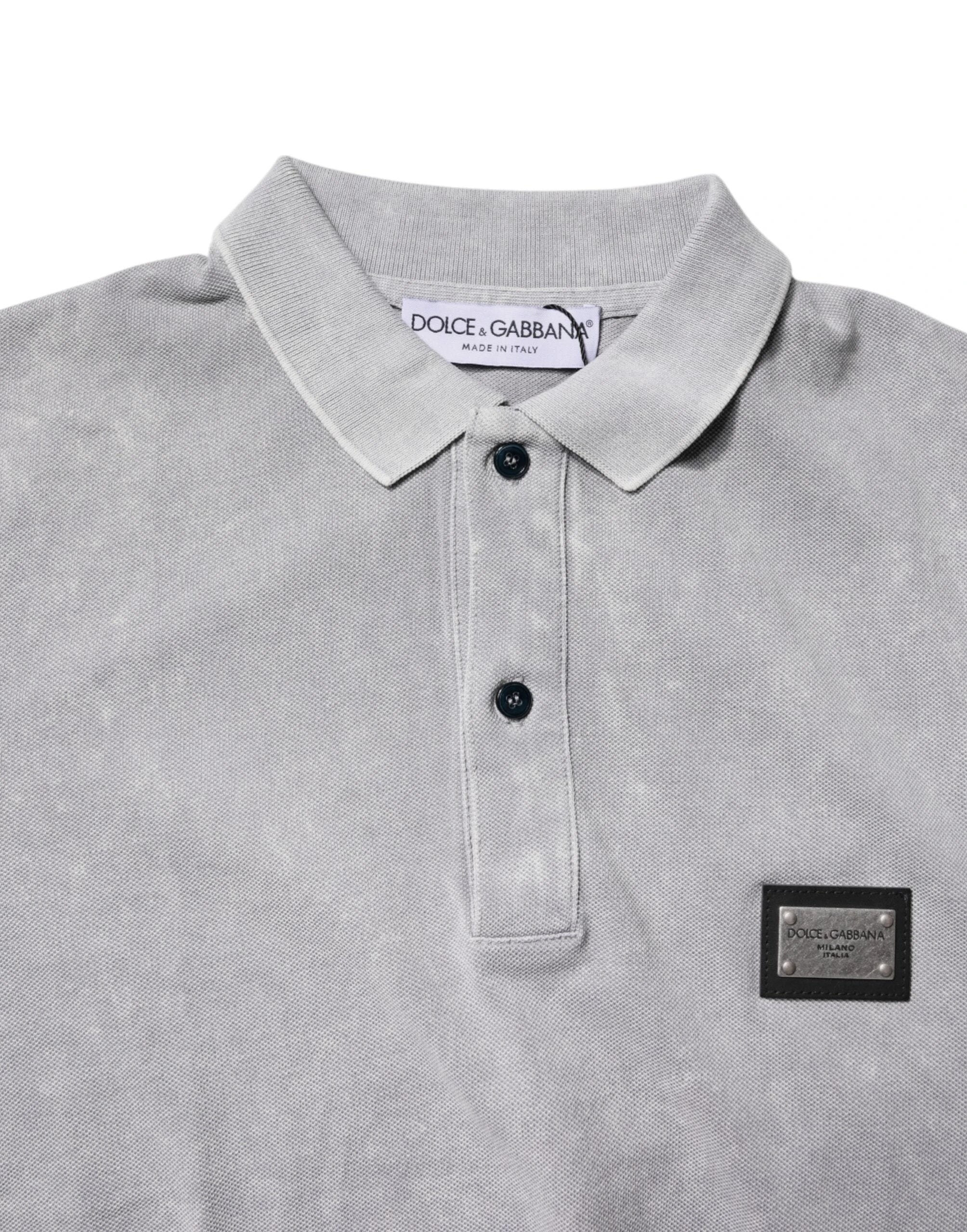 Dolce & Gabbana Gray Logo Plaque Cotton Men Polo Shirt T-shirt by Dolce & Gabbana