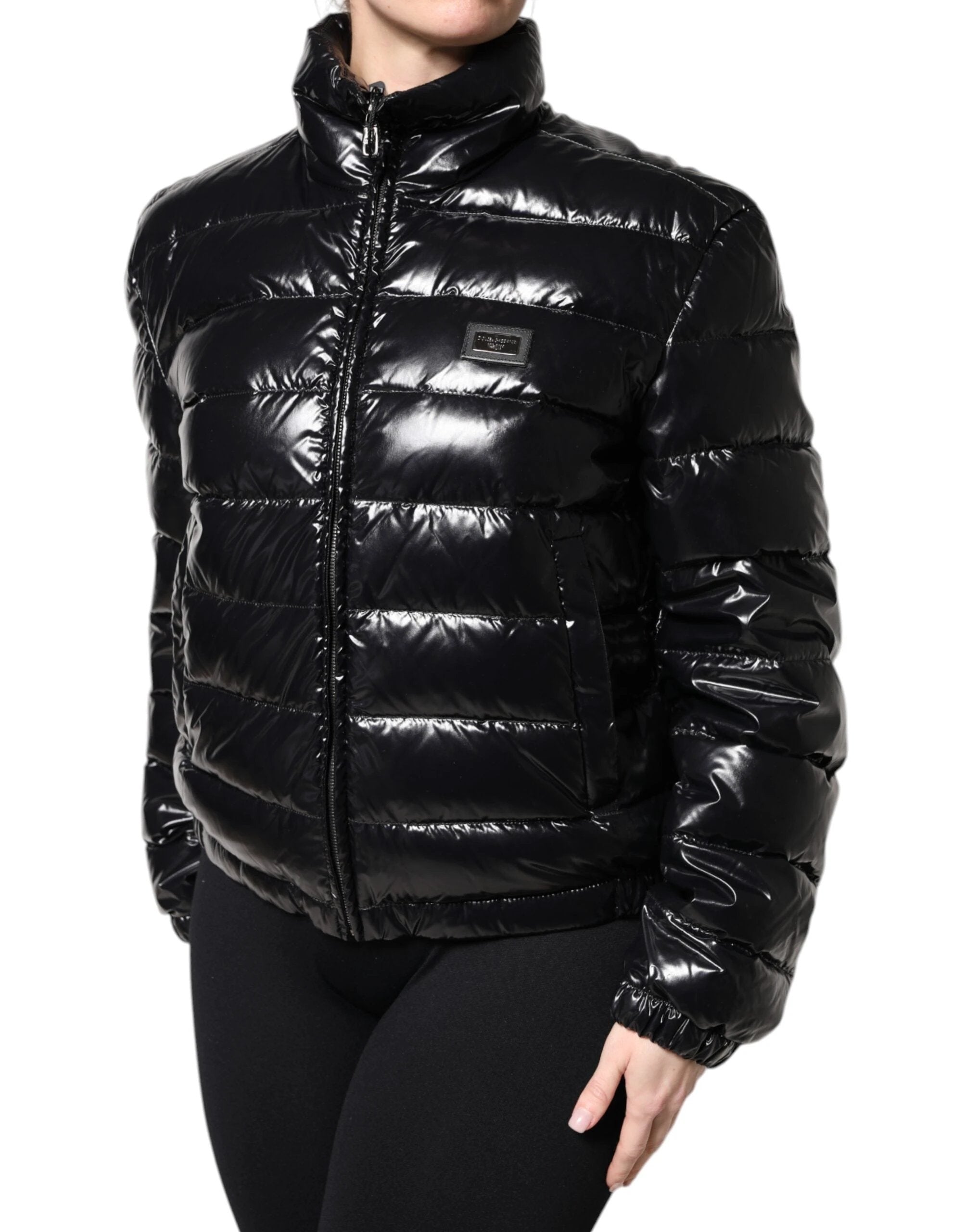 Dolce & Gabbana Black Logo Plaque Full Zip Puffer Jacket by Dolce & Gabbana