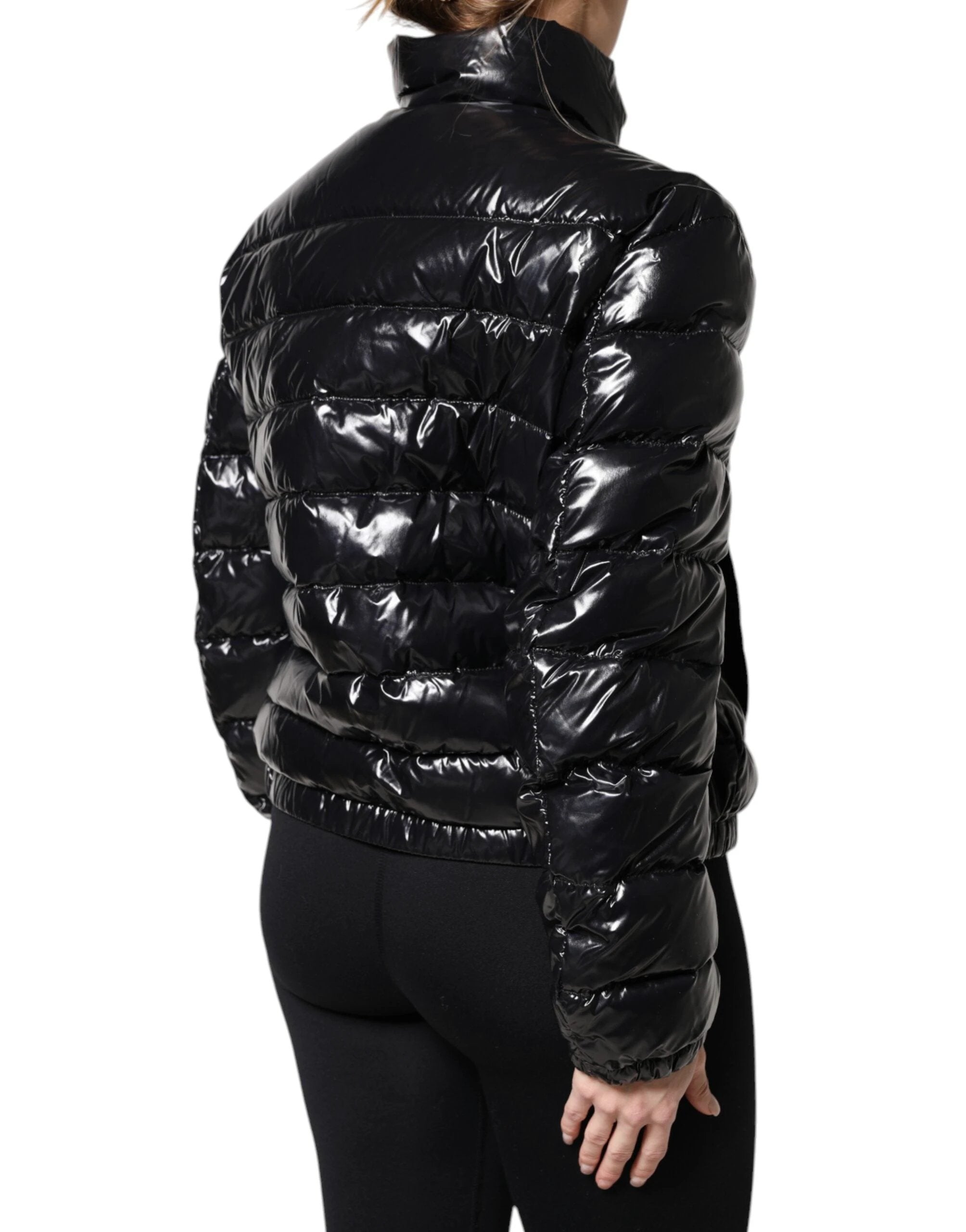 Dolce & Gabbana Black Logo Plaque Full Zip Puffer Jacket by Dolce & Gabbana