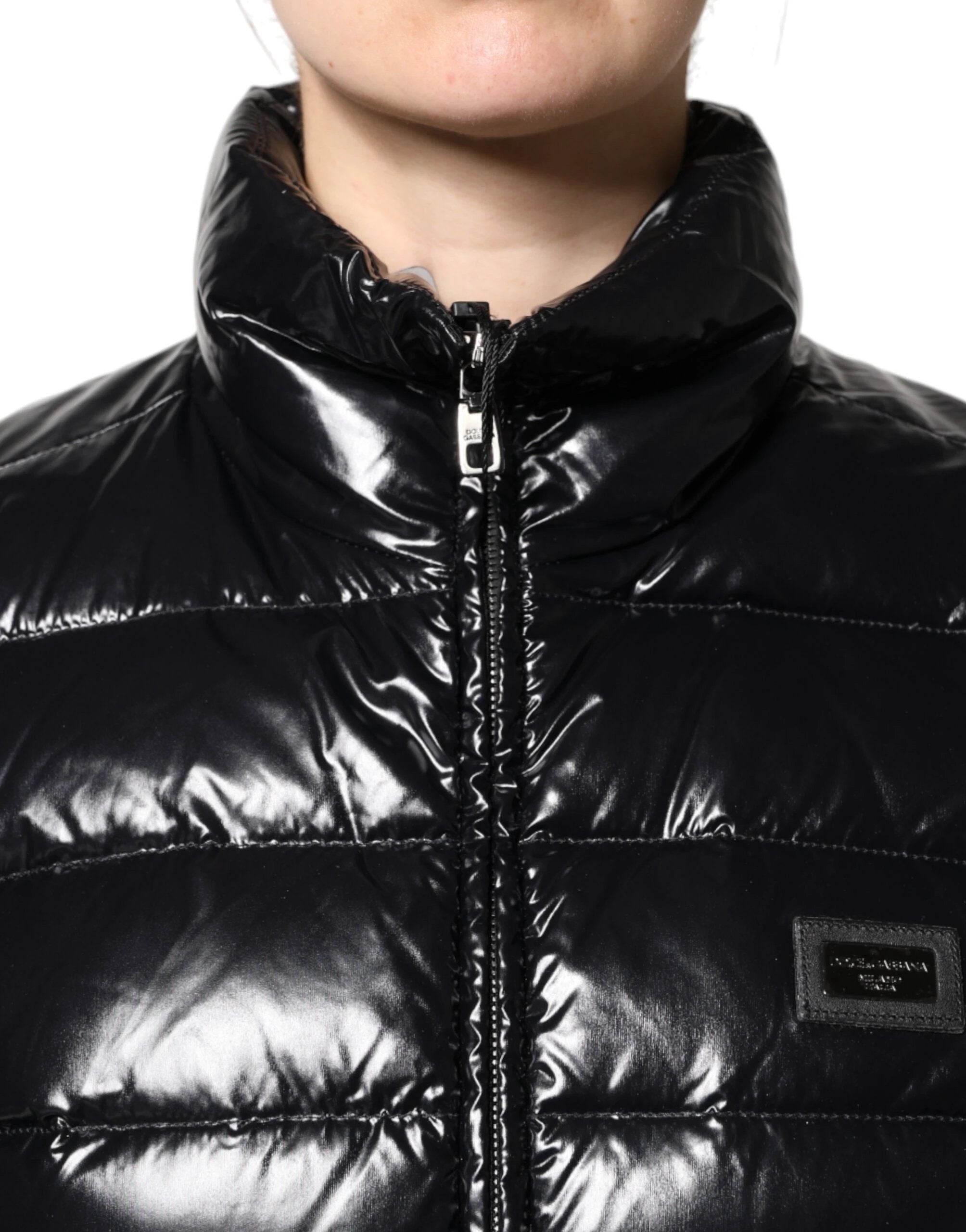 Dolce & Gabbana Black Logo Plaque Full Zip Puffer Jacket by Dolce & Gabbana