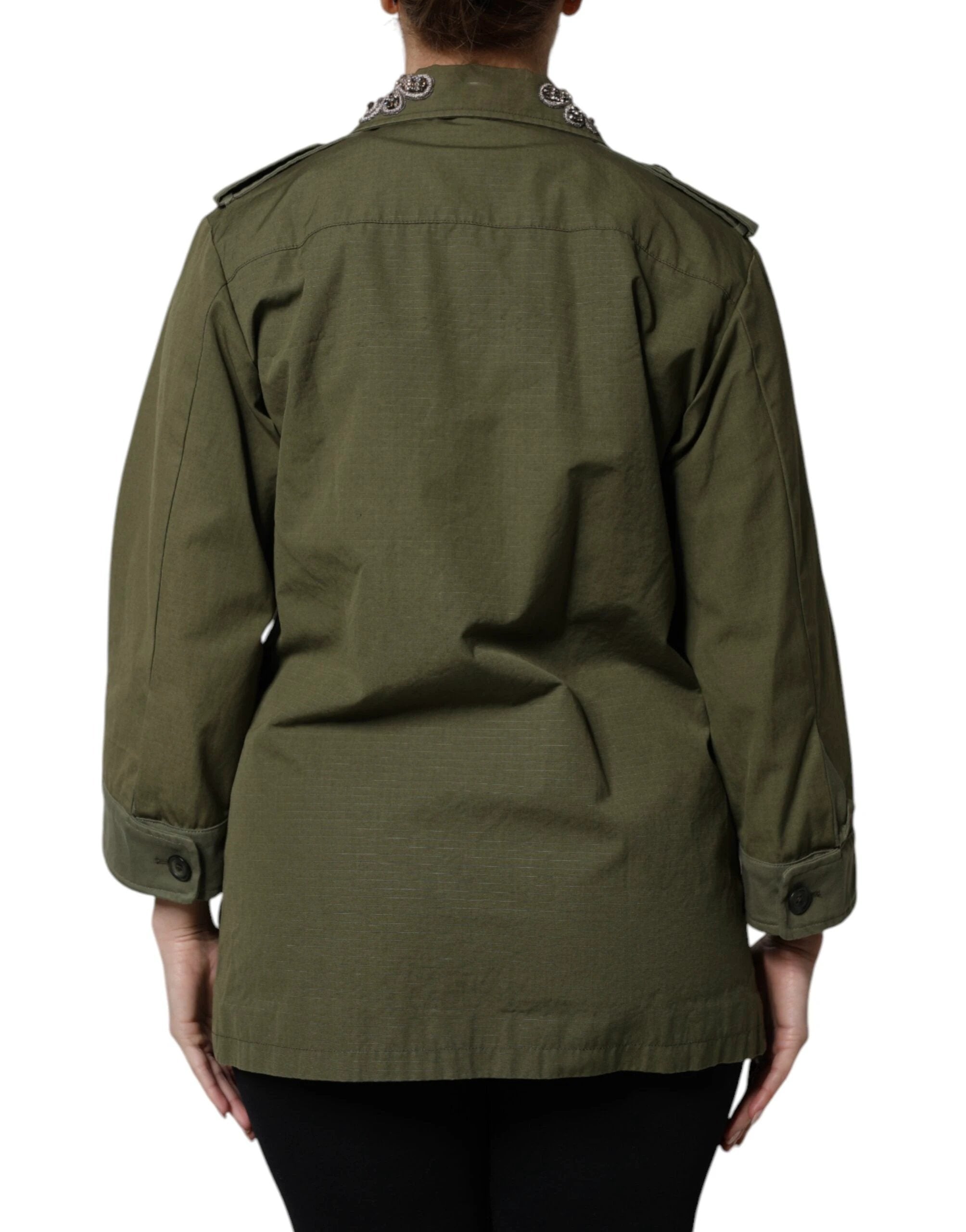 Dolce & Gabbana Military Green Queen Embellished Coat Jacket by Dolce & Gabbana