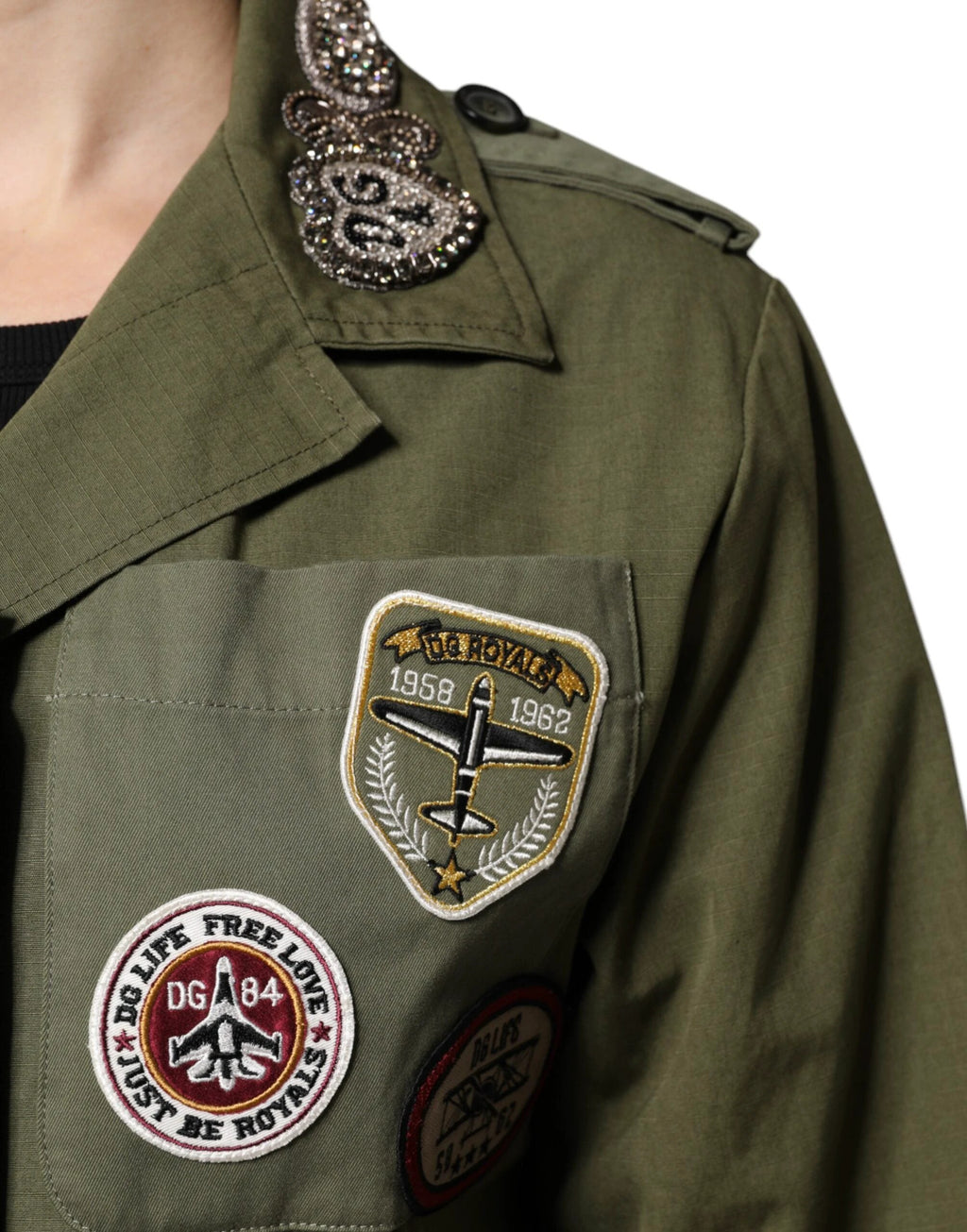 Dolce & Gabbana Military Green Queen Embellished Coat Jacket by Dolce & Gabbana