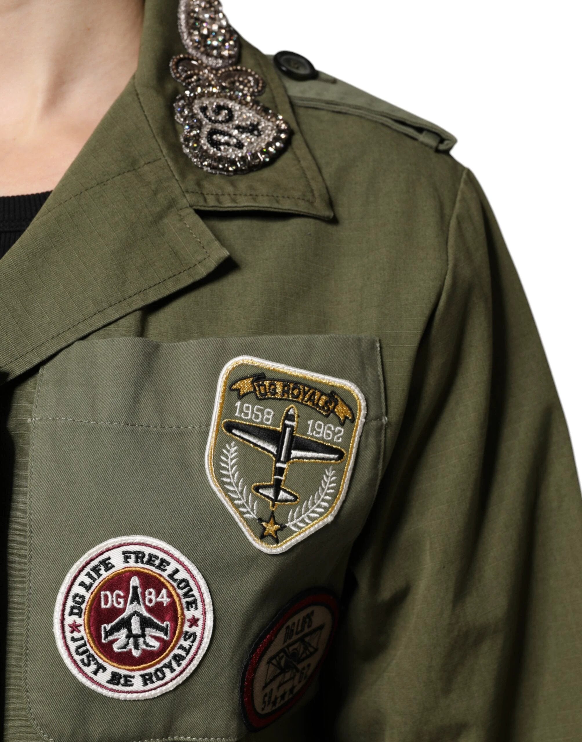 Dolce & Gabbana Military Green Queen Embellished Coat Jacket by Dolce & Gabbana
