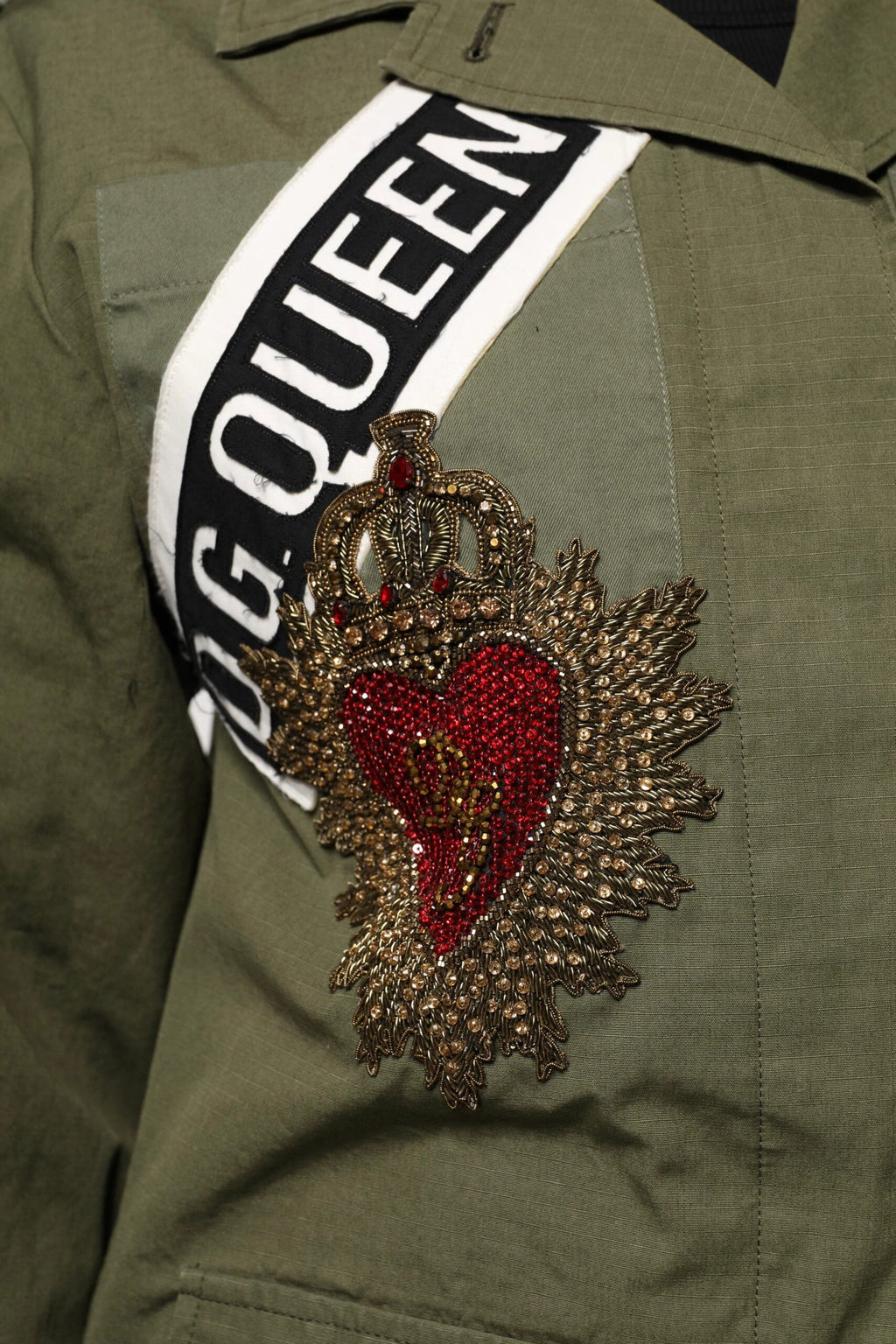 Dolce & Gabbana Military Green Queen Embellished Coat Jacket by Dolce & Gabbana