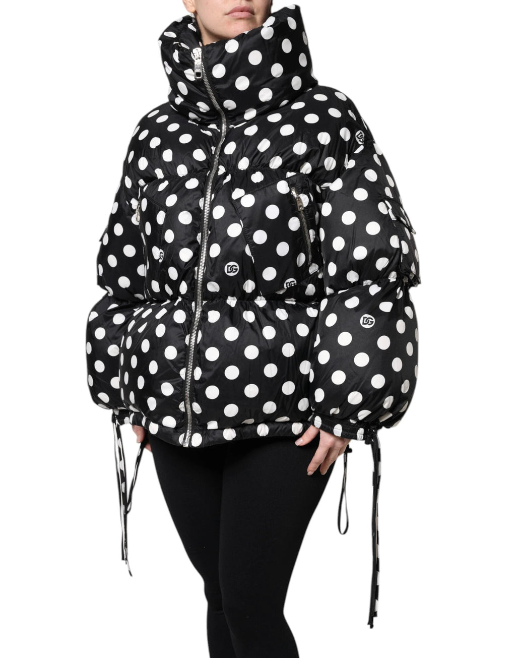 Dolce & Gabbana Black White Polka Dot Full Zip Puffer Jacket by Dolce & Gabbana