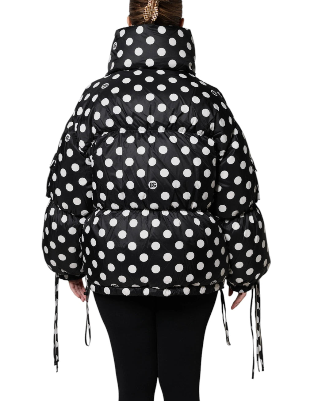 Dolce & Gabbana Black White Polka Dot Full Zip Puffer Jacket by Dolce & Gabbana