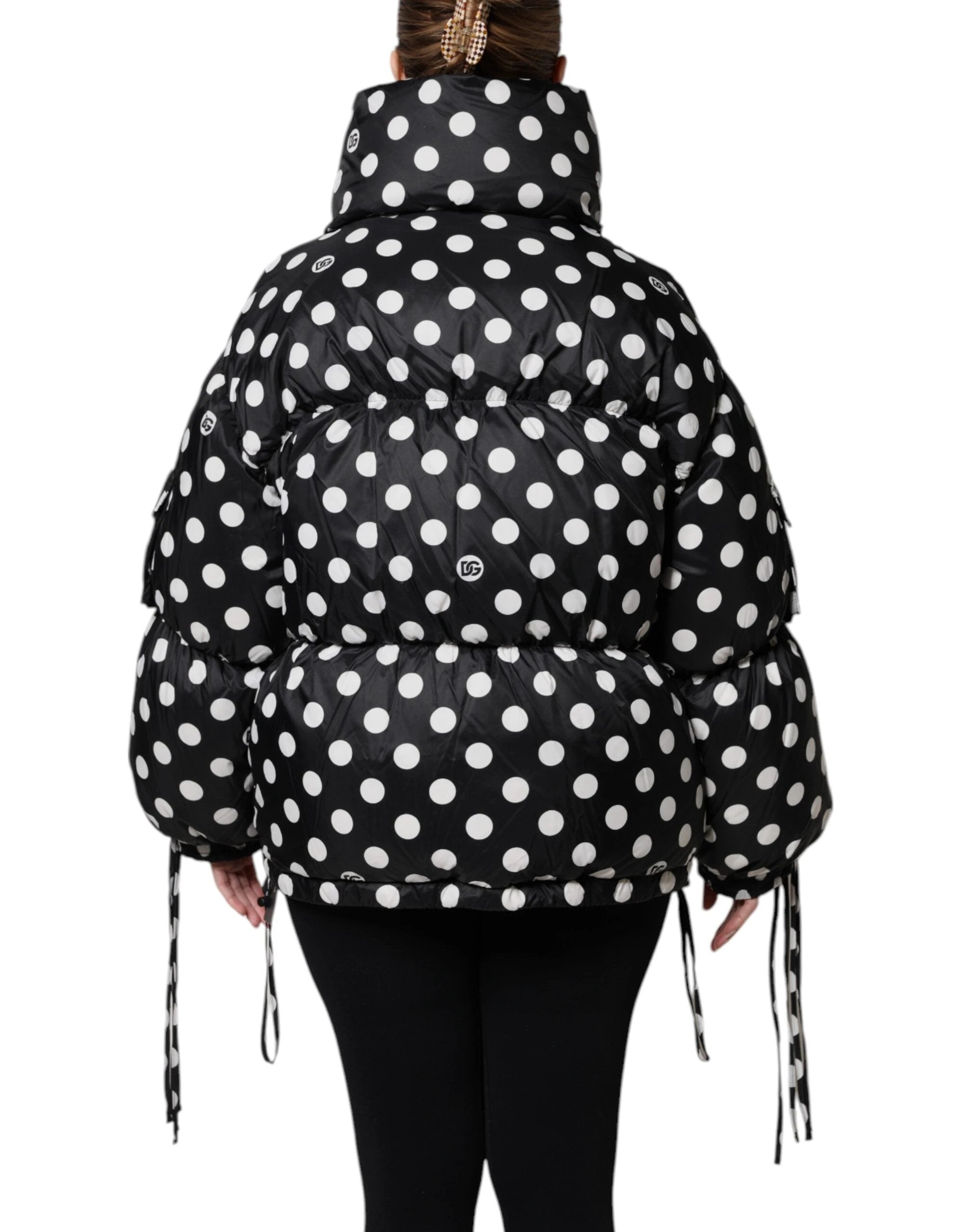 Dolce & Gabbana Black White Polka Dot Full Zip Puffer Jacket by Dolce & Gabbana