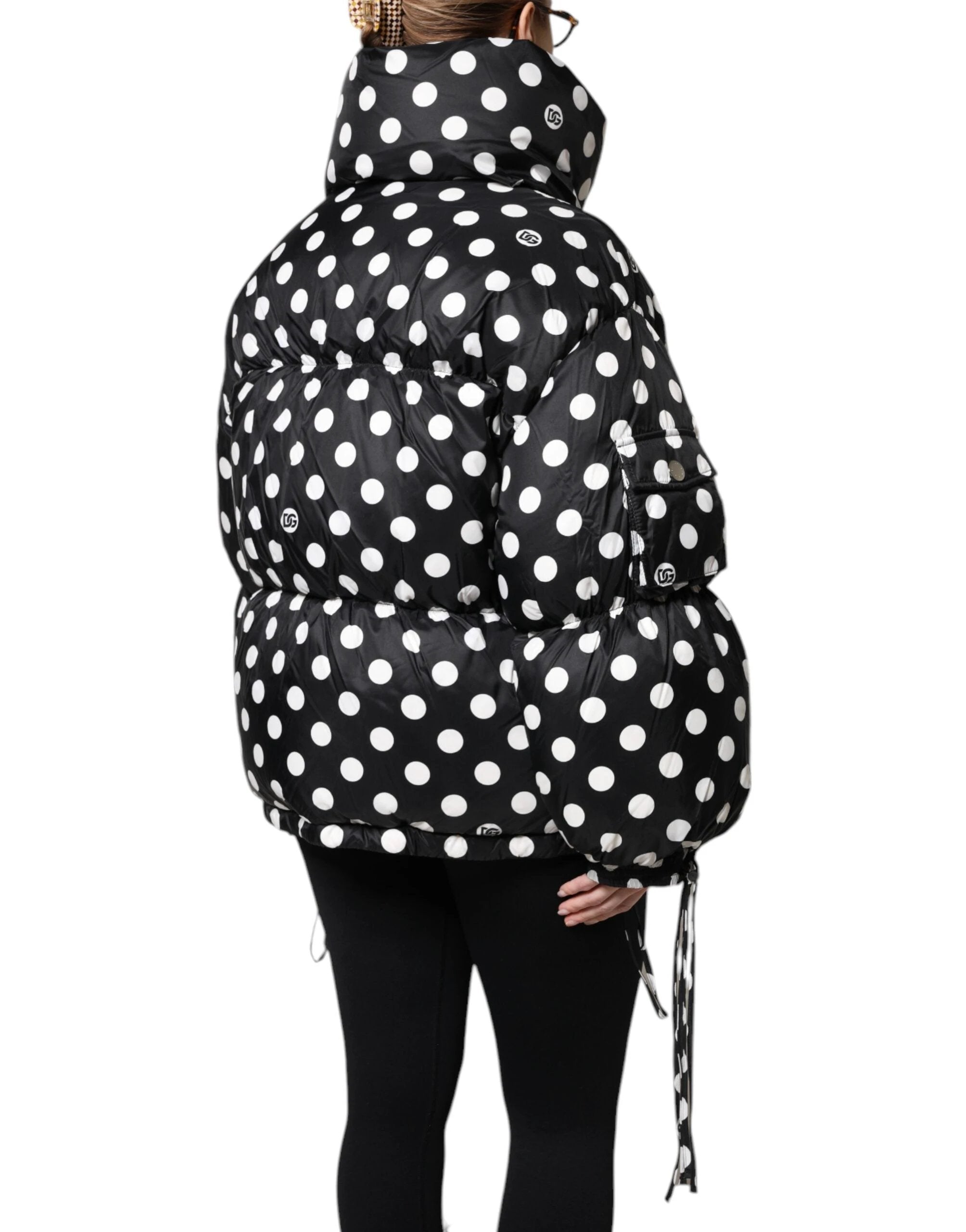 Dolce & Gabbana Black White Polka Dot Full Zip Puffer Jacket by Dolce & Gabbana