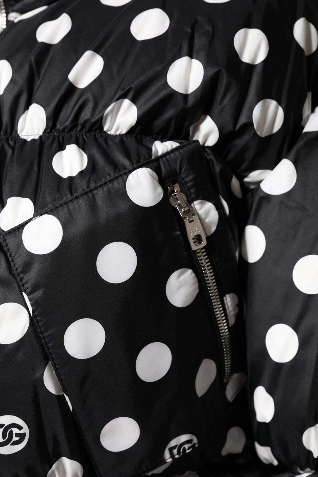 Dolce & Gabbana Black White Polka Dot Full Zip Puffer Jacket by Dolce & Gabbana