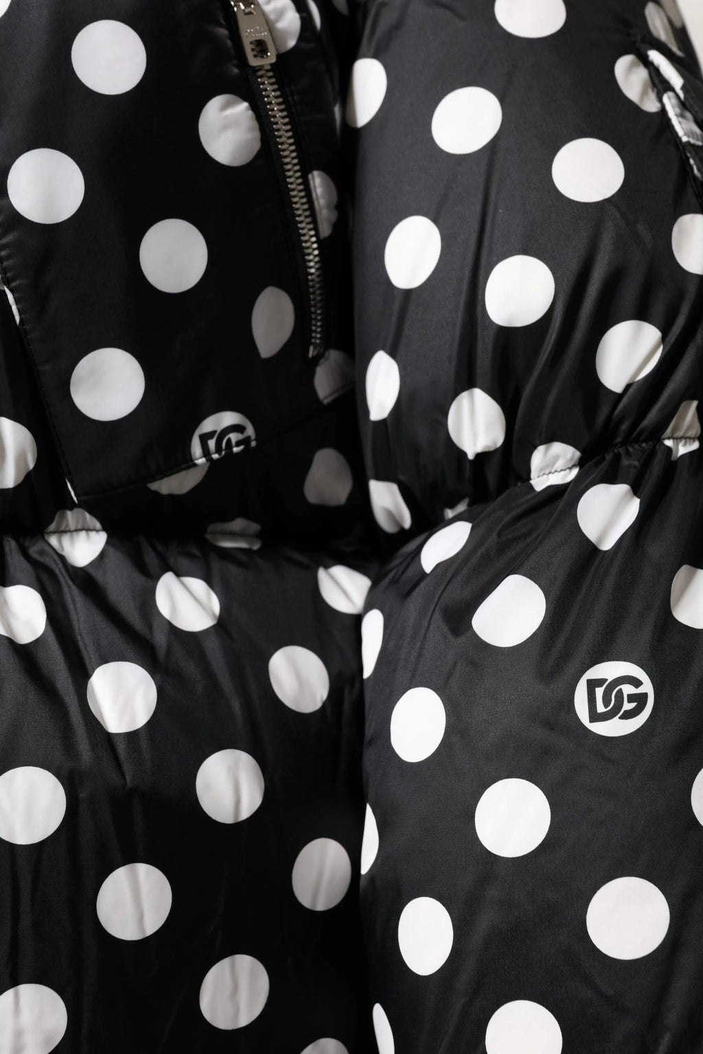 Dolce & Gabbana Black White Polka Dot Full Zip Puffer Jacket by Dolce & Gabbana