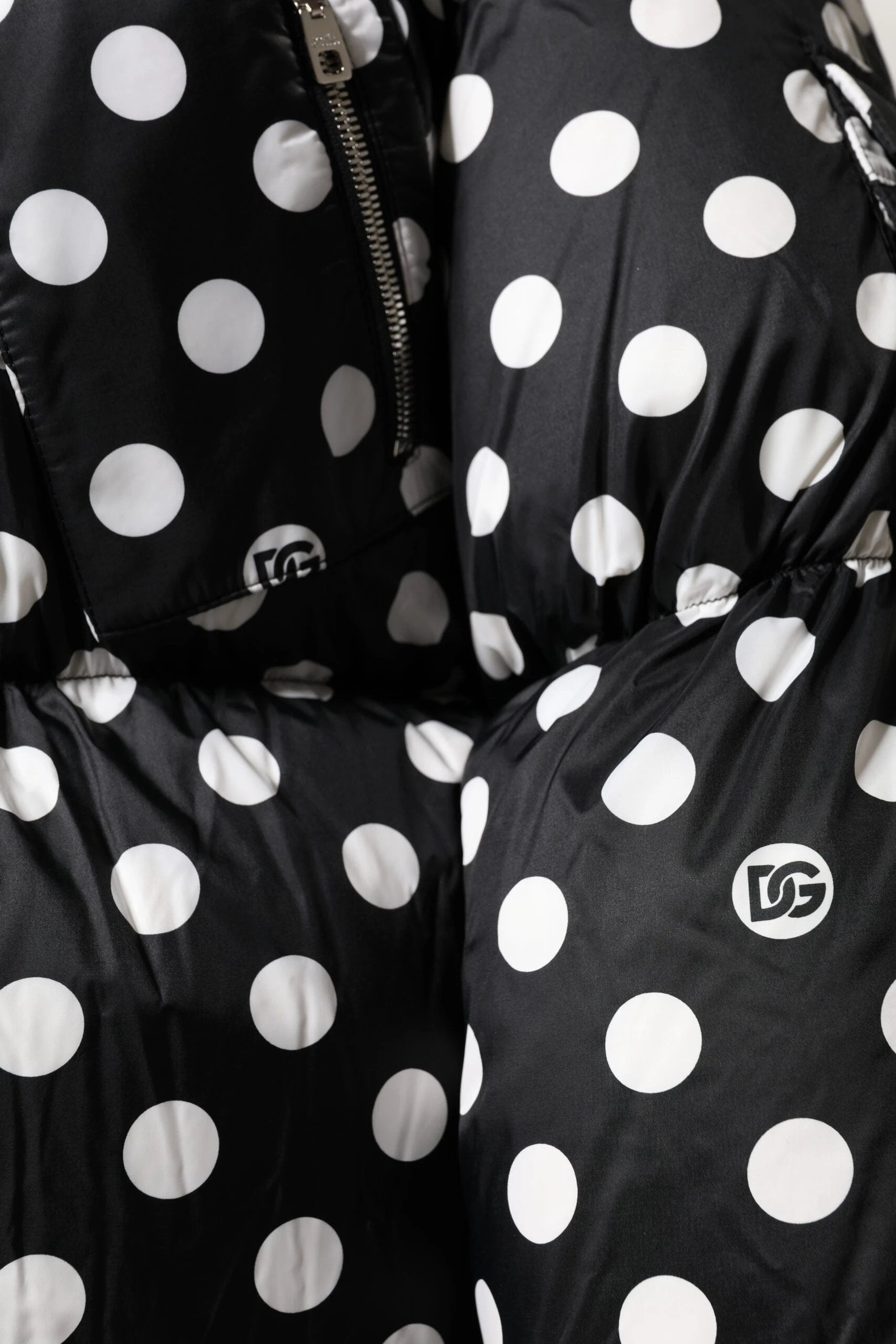 Dolce & Gabbana Black White Polka Dot Full Zip Puffer Jacket by Dolce & Gabbana
