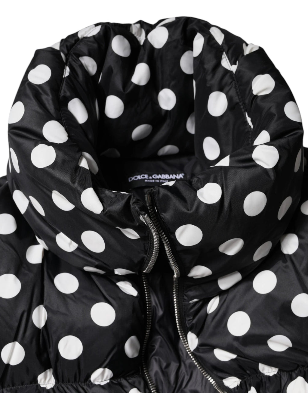 Dolce & Gabbana Black White Polka Dot Full Zip Puffer Jacket by Dolce & Gabbana