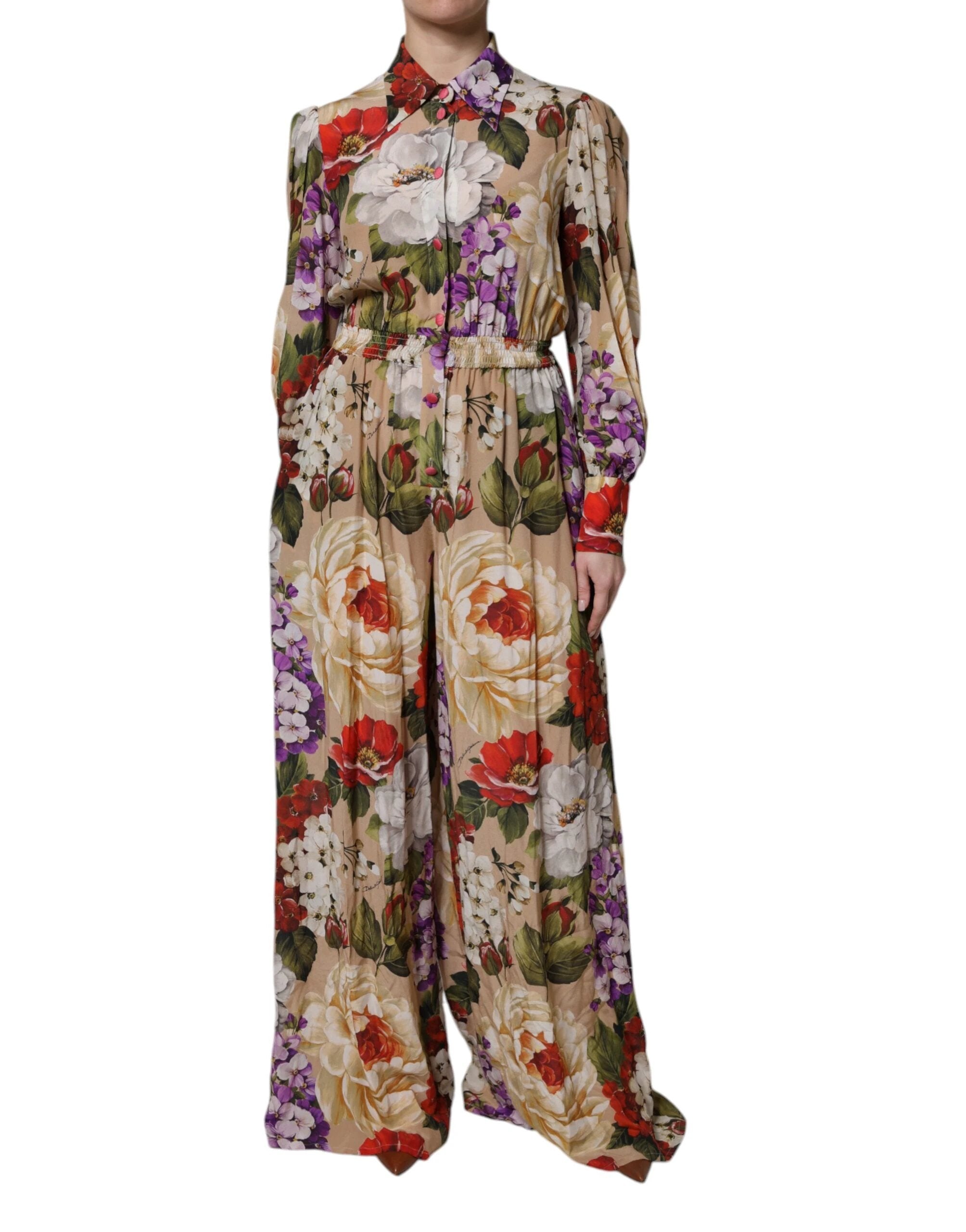 Dolce & Gabbana Multicolor Floral Wide Leg Jumpsuit Dress by Dolce & Gabbana