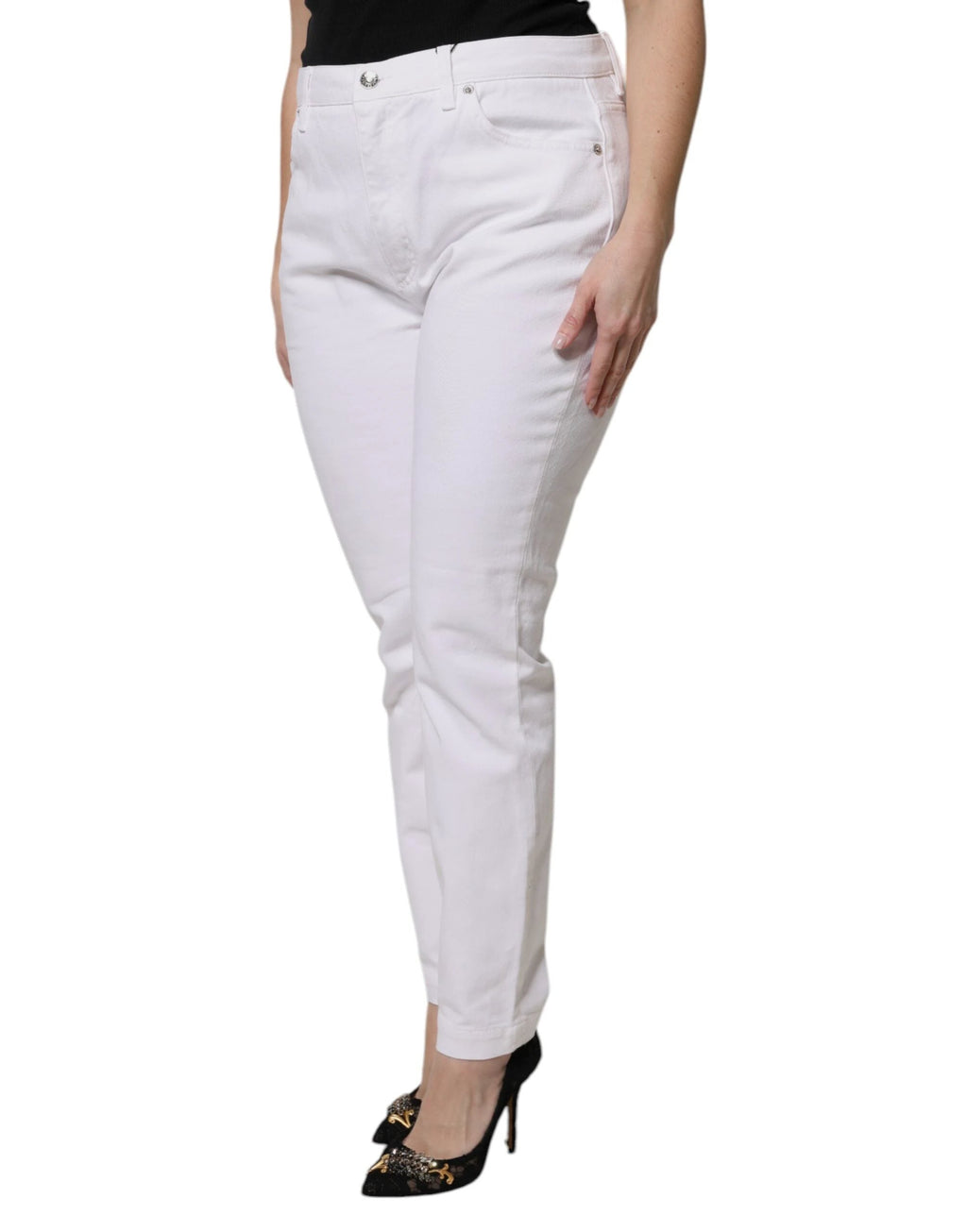 Dolce & Gabbana White Cotton Mid Waist Skinny Denim Jeans by Dolce & Gabbana