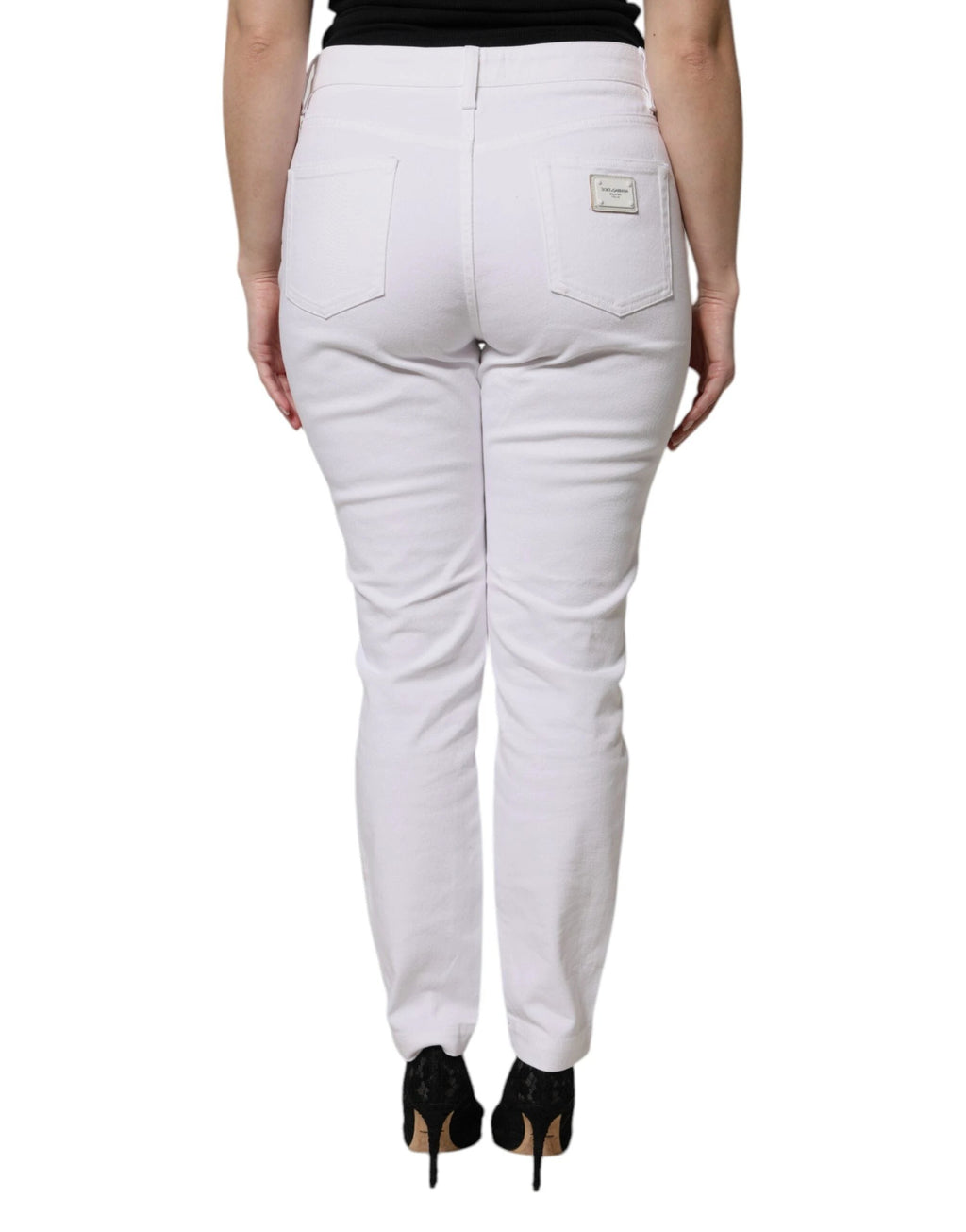 Dolce & Gabbana White Cotton Mid Waist Skinny Denim Jeans by Dolce & Gabbana