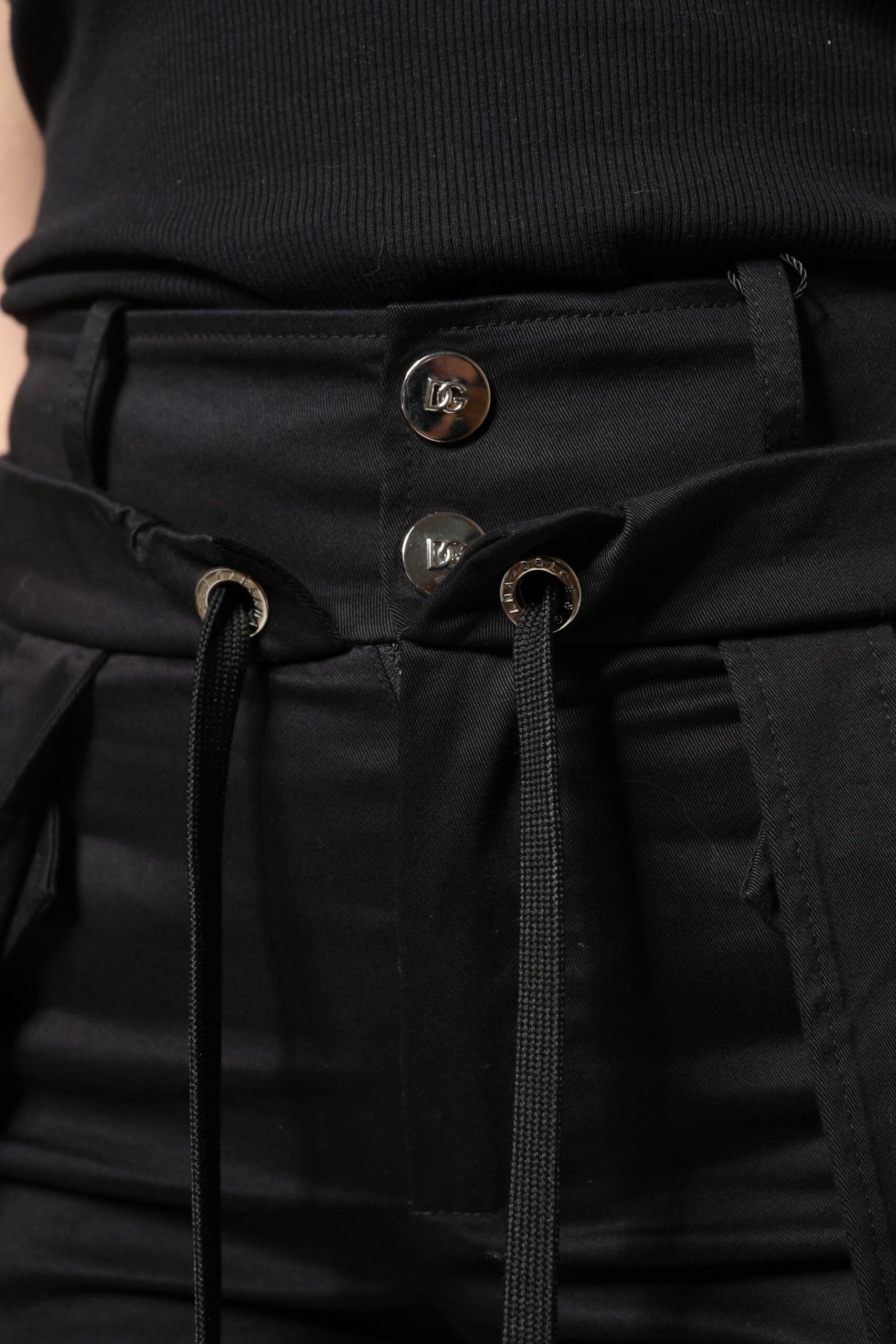 Dolce & Gabbana Black Cotton High Waist Cargo Pants by Dolce & Gabbana
