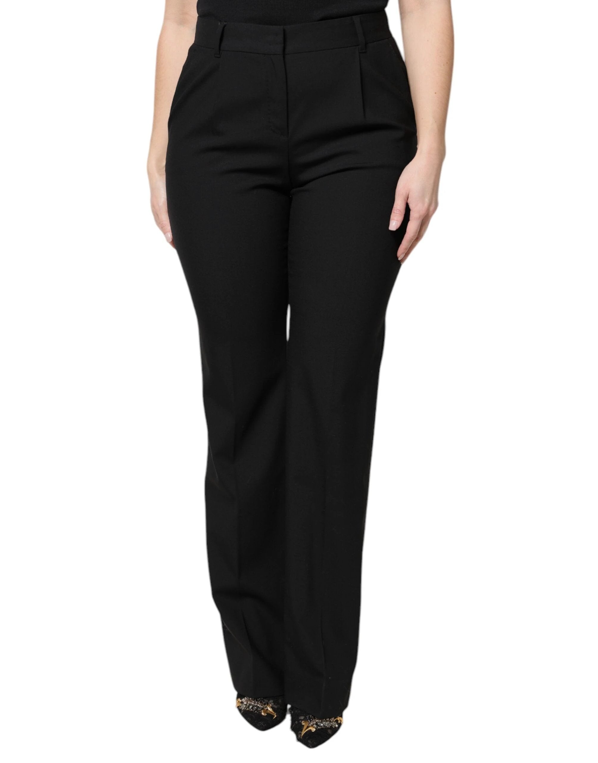Dolce & Gabbana Black Wool High Waist Boot Cut Dress Pants by Dolce & Gabbana