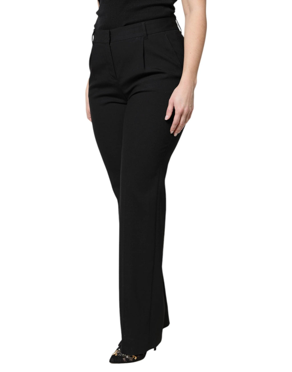 Dolce & Gabbana Black Wool High Waist Boot Cut Dress Pants by Dolce & Gabbana