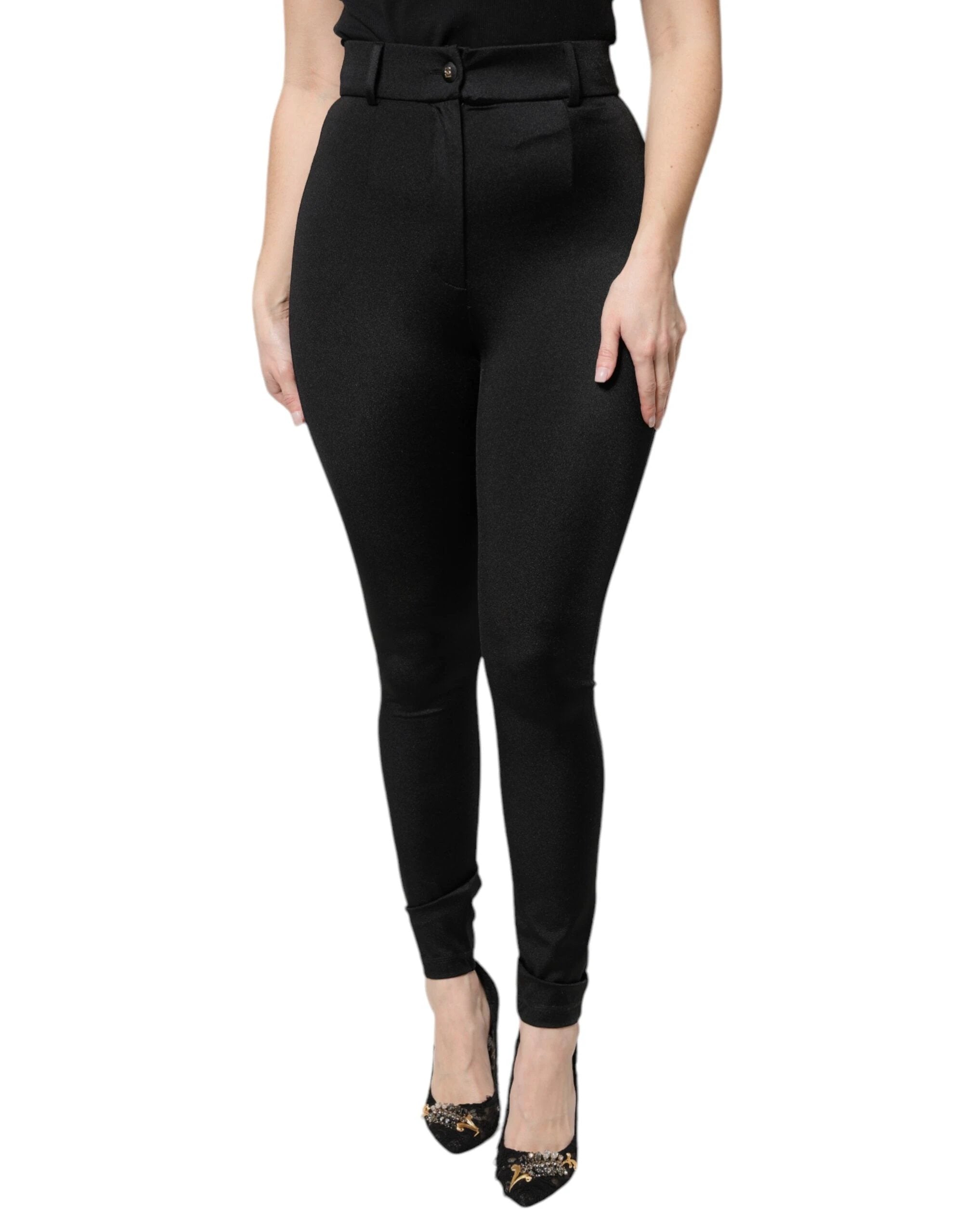 Dolce & Gabbana Black Nylon High Waist Slim Fit Pants by Dolce & Gabbana
