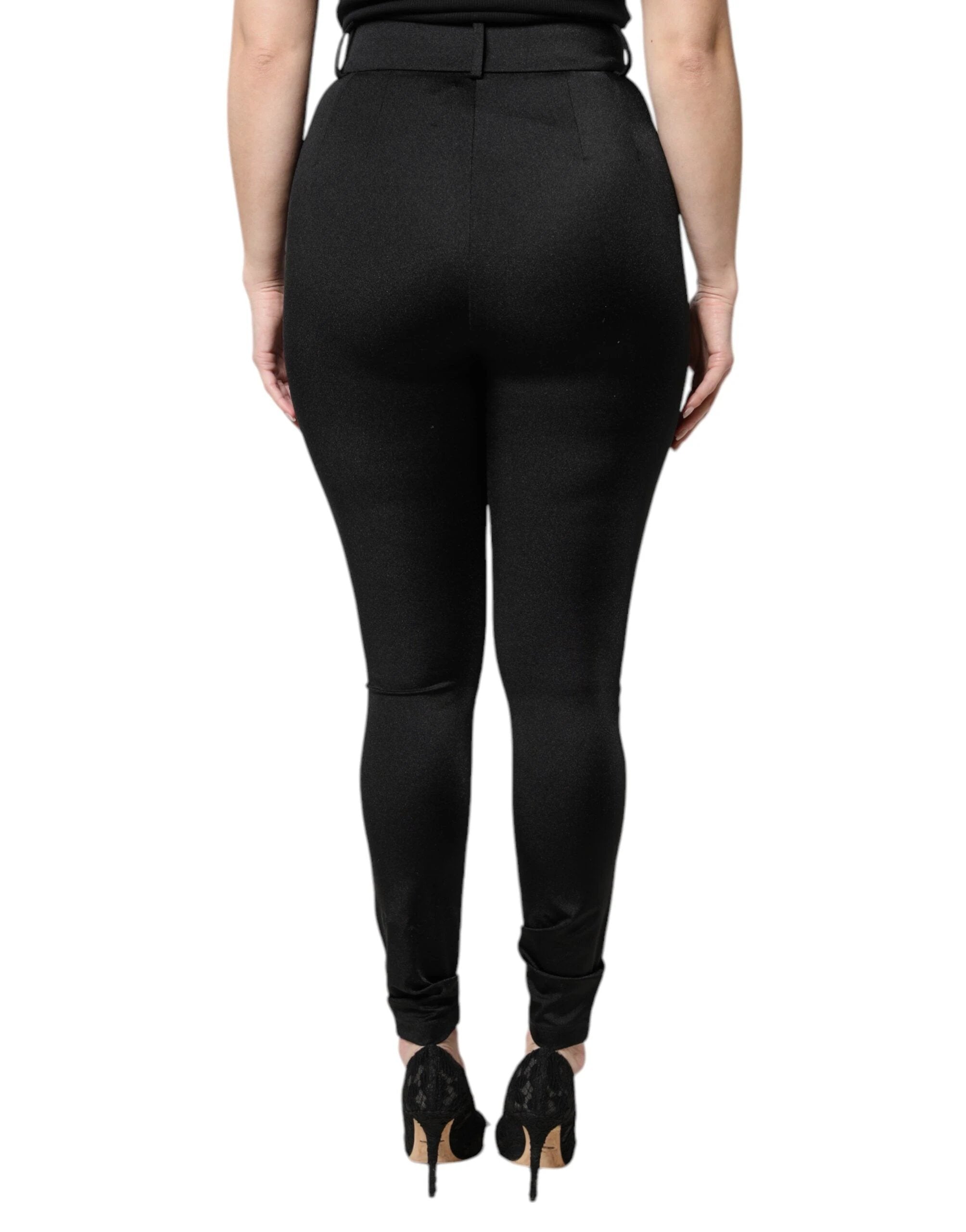 Dolce & Gabbana Black Nylon High Waist Slim Fit Pants by Dolce & Gabbana